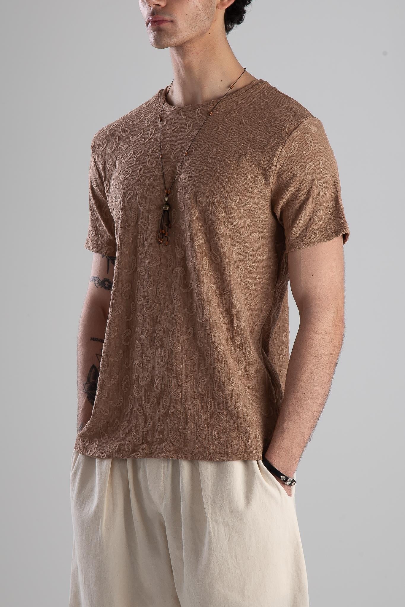 Jakarlı Kahve Örme T-Shirt COC2145