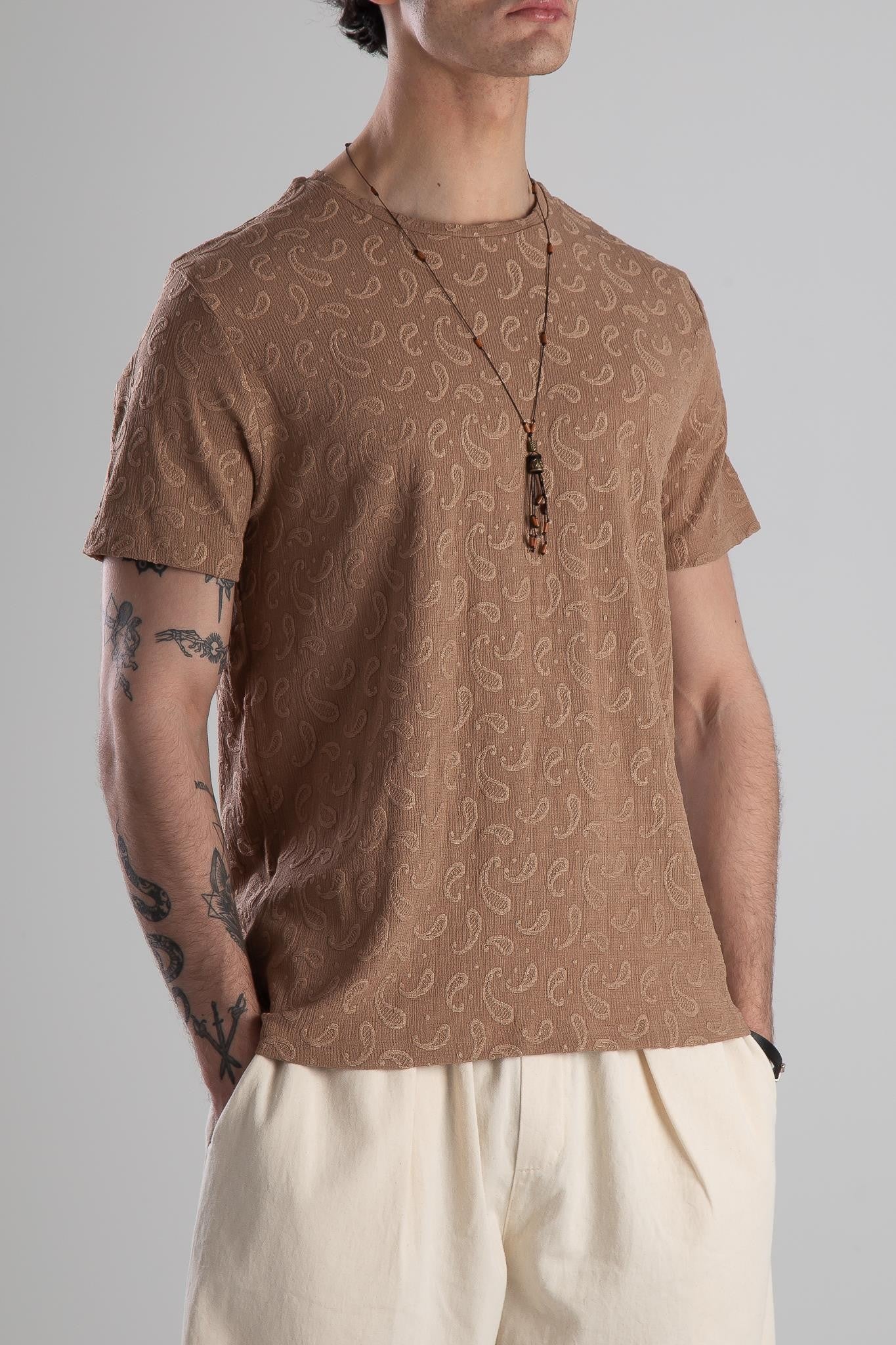 Jakarlı Kahve Örme T-Shirt COC2145