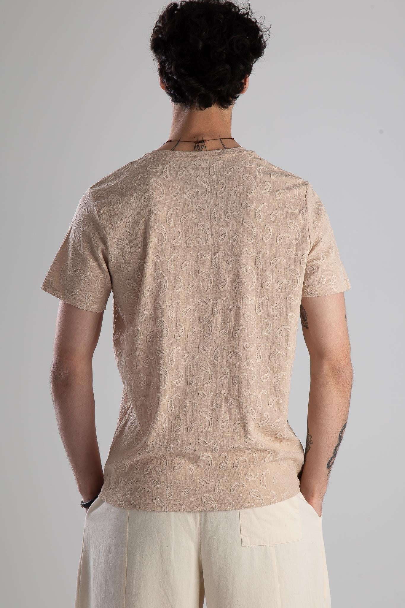 Jakarlı Krem Örme T-Shirt COC2146