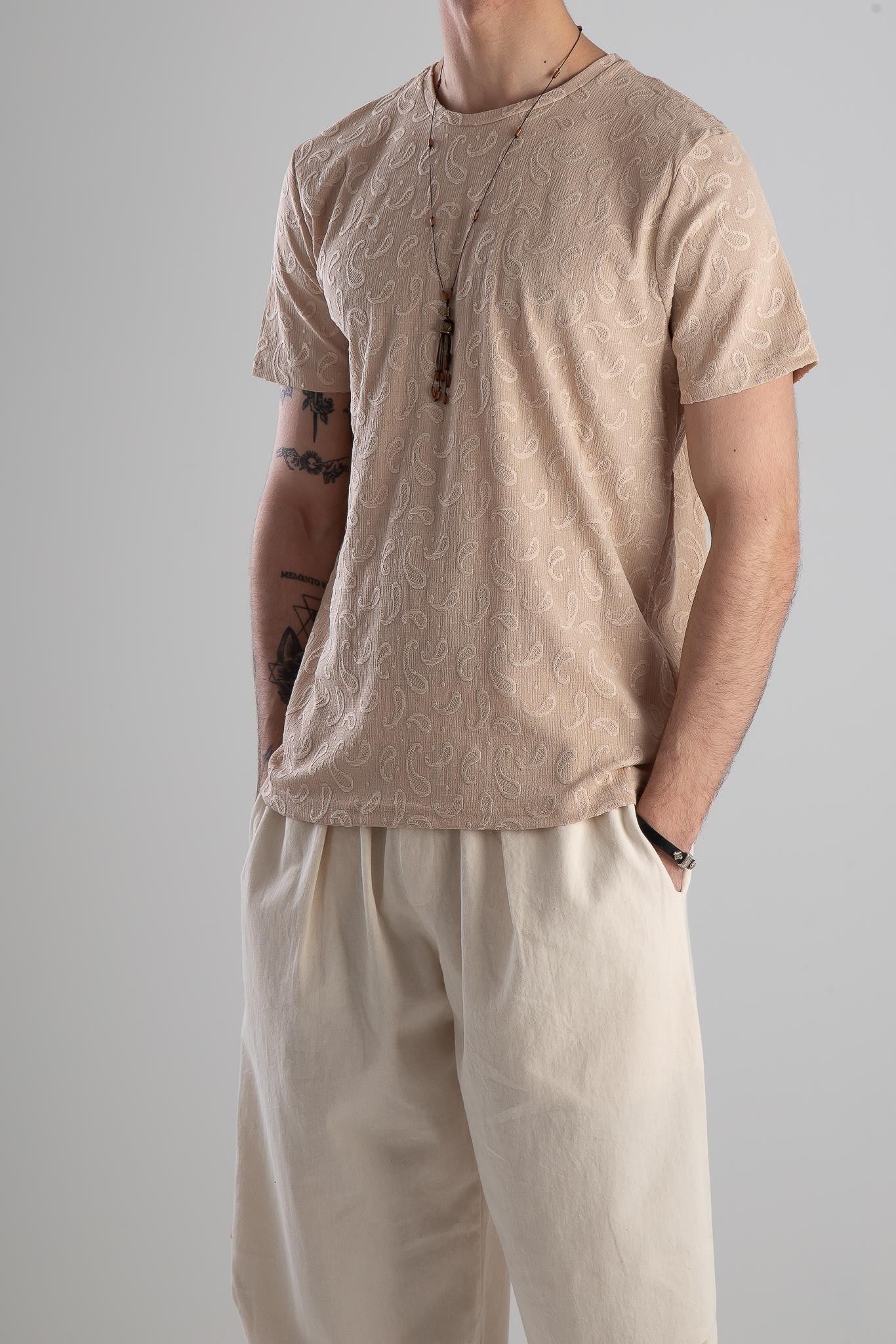 Jakarlı Krem Örme T-Shirt COC2146