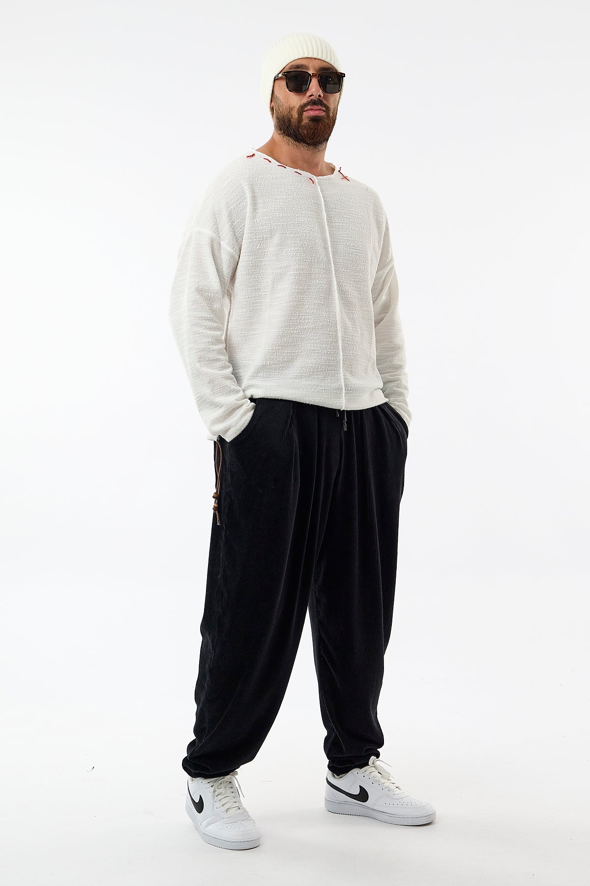 Kadife Pileli Siyah Jogger Erkek Pantolon COC3622