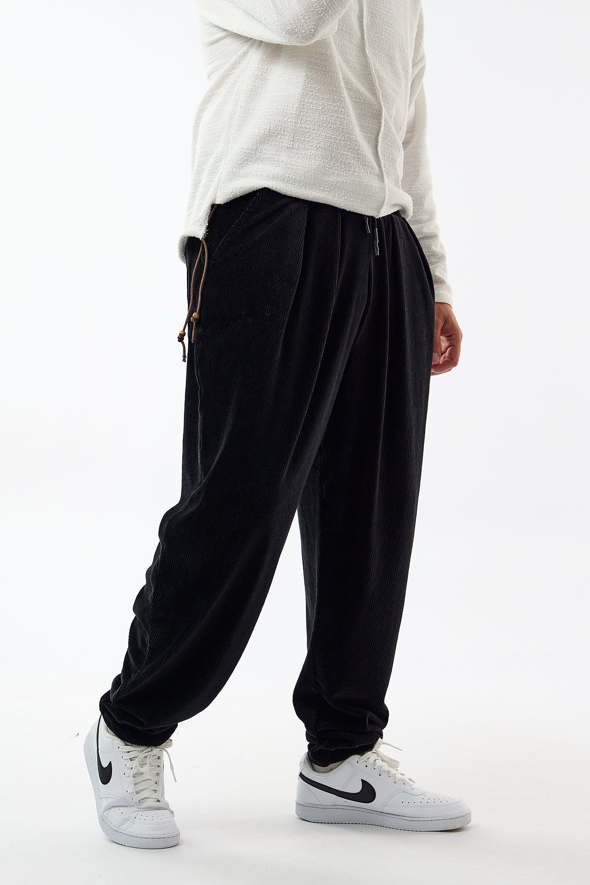 Kadife Pileli Siyah Jogger Erkek Pantolon COC3622