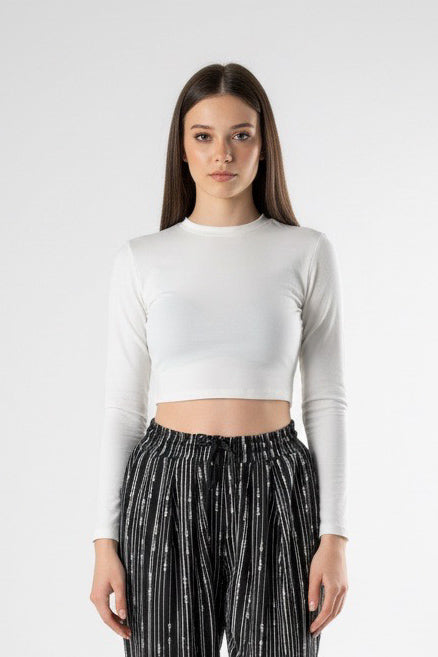 Kadın Beyaz Slim Fit Crop Bluz COC2797