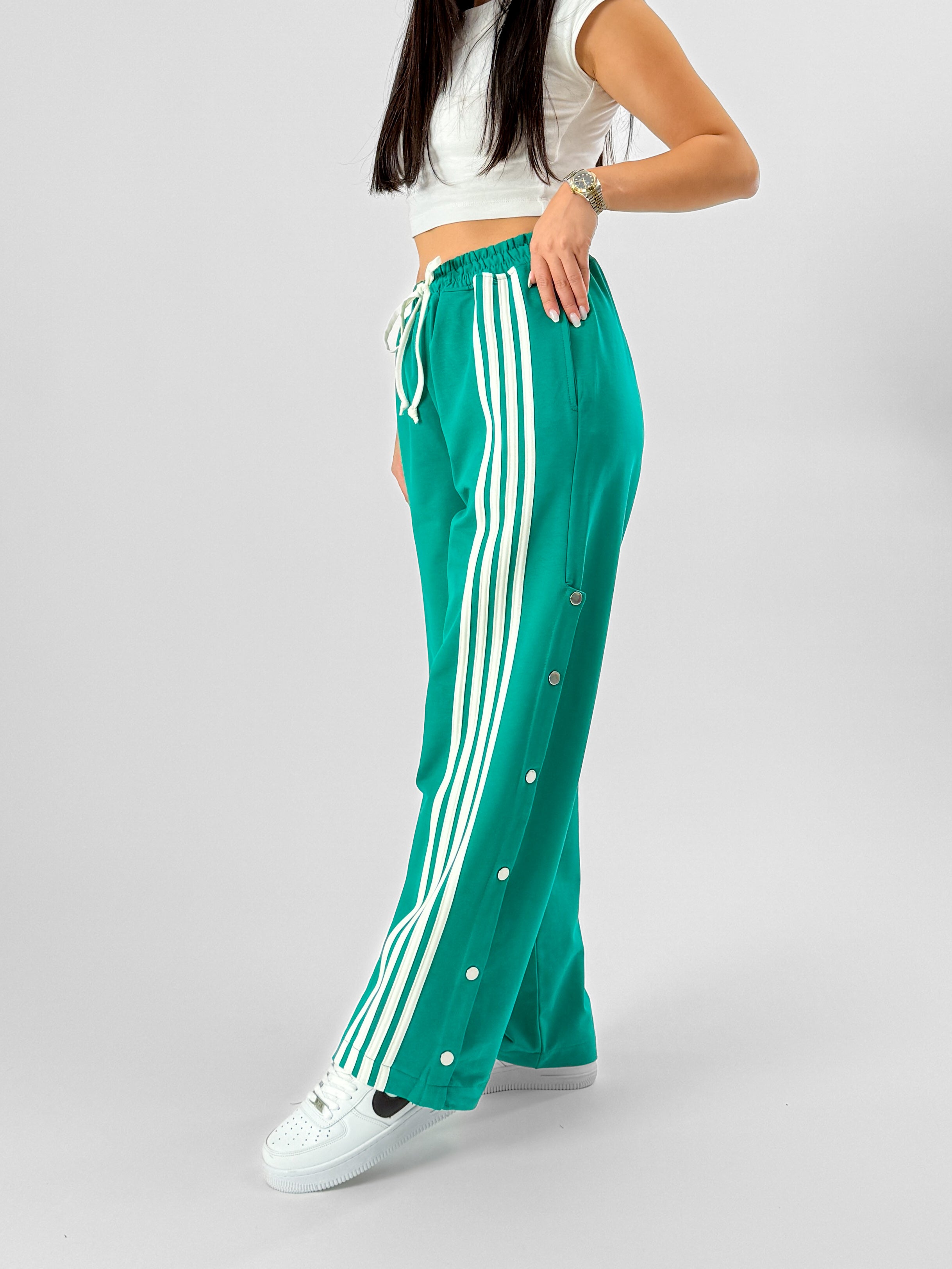 Kadın Şeritli Yeşil Baggy Pantolon COC1079