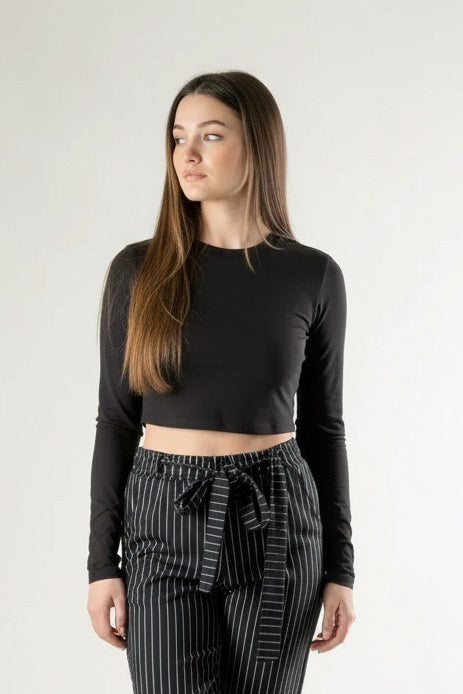 Kadın Siyah Slim Fit Crop Bluz COC2799