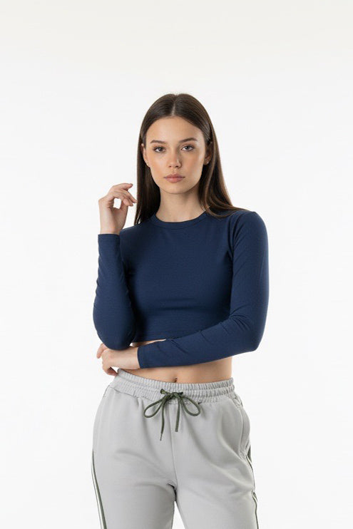 Kadın Lacivert Slim Fit Crop Bluz COC2795