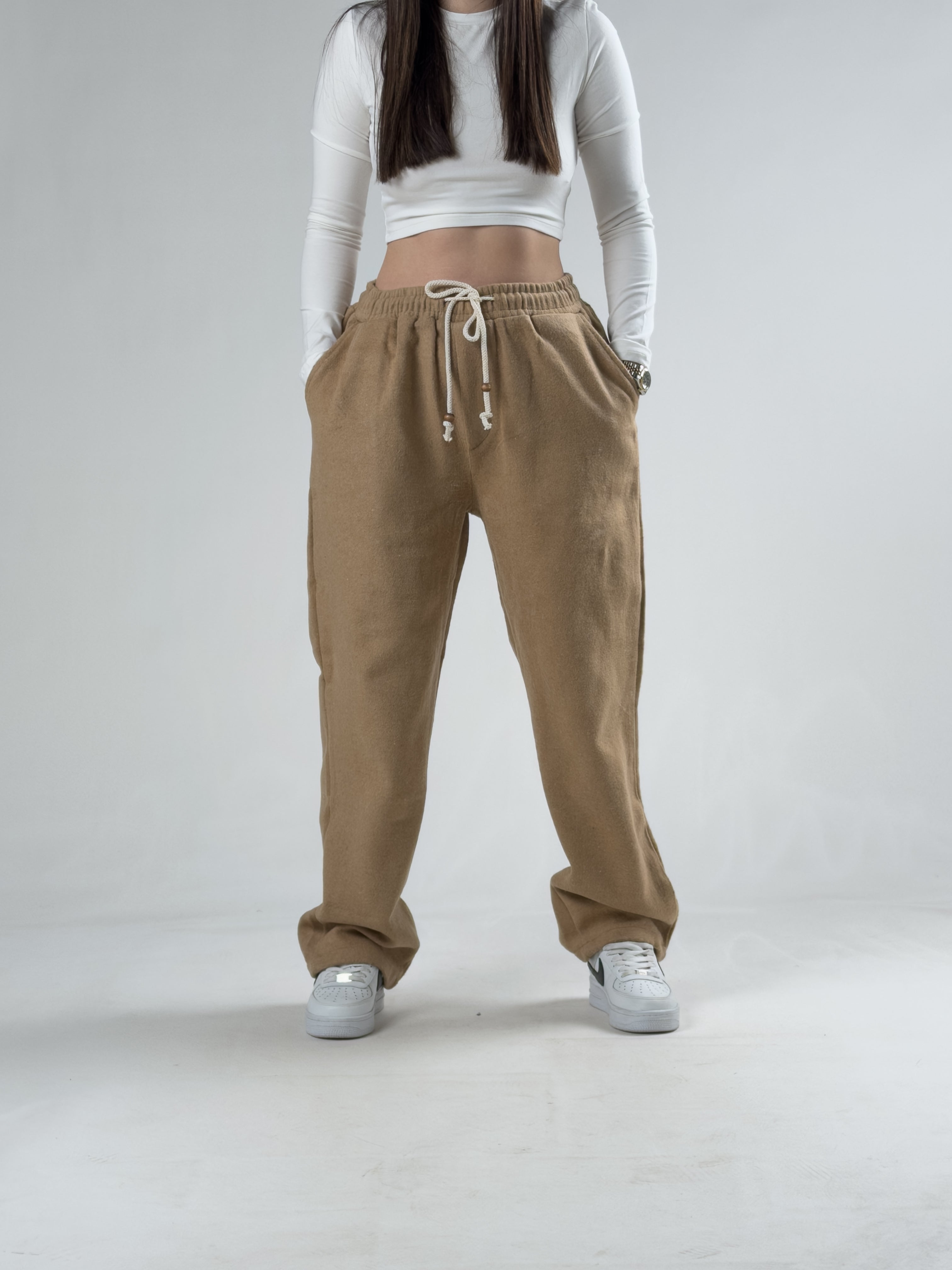 Kahve Kaşe Kadın Baggy Pantolon COCK0024