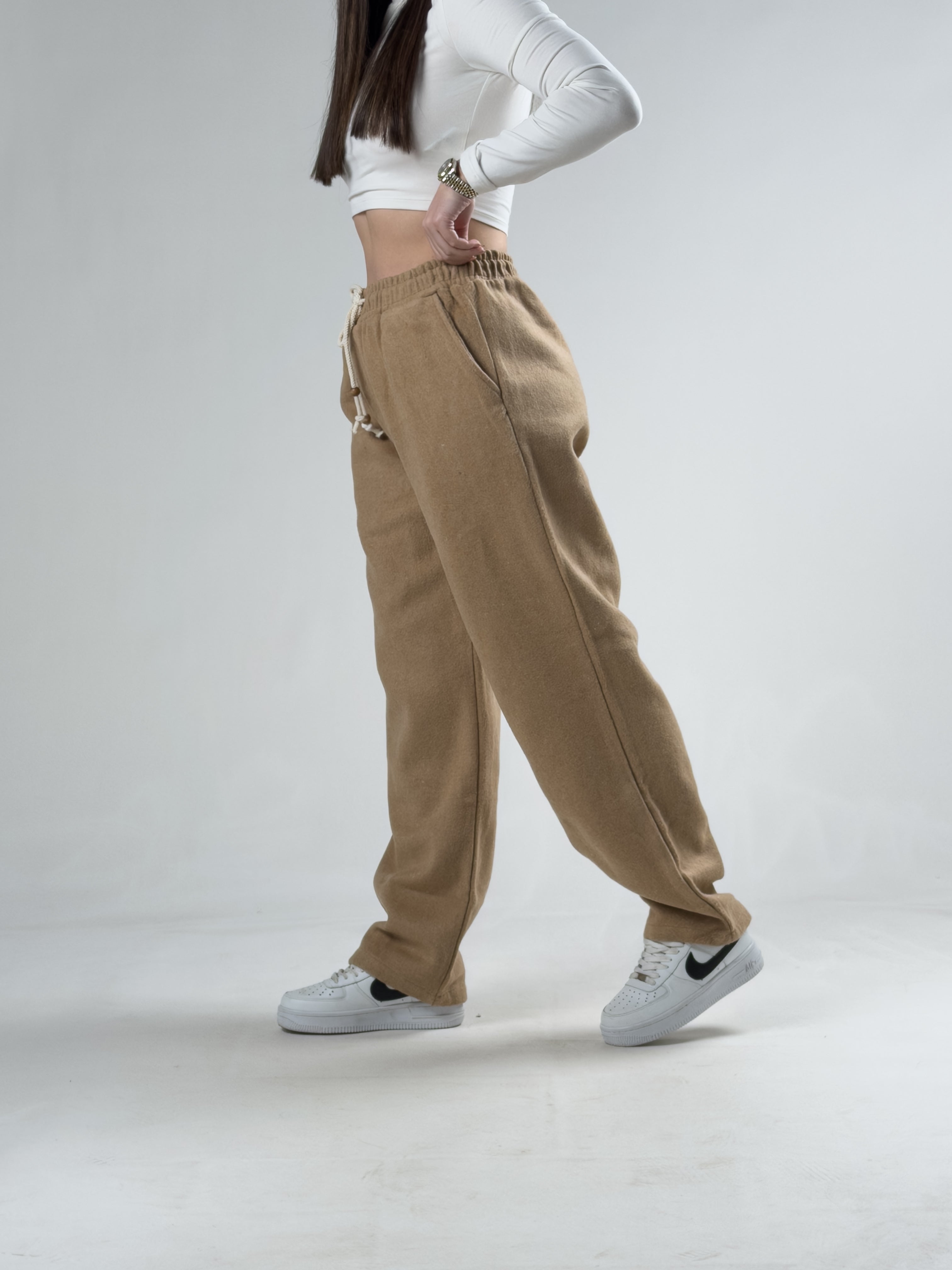 Kahve Kaşe Kadın Baggy Pantolon COCK0024