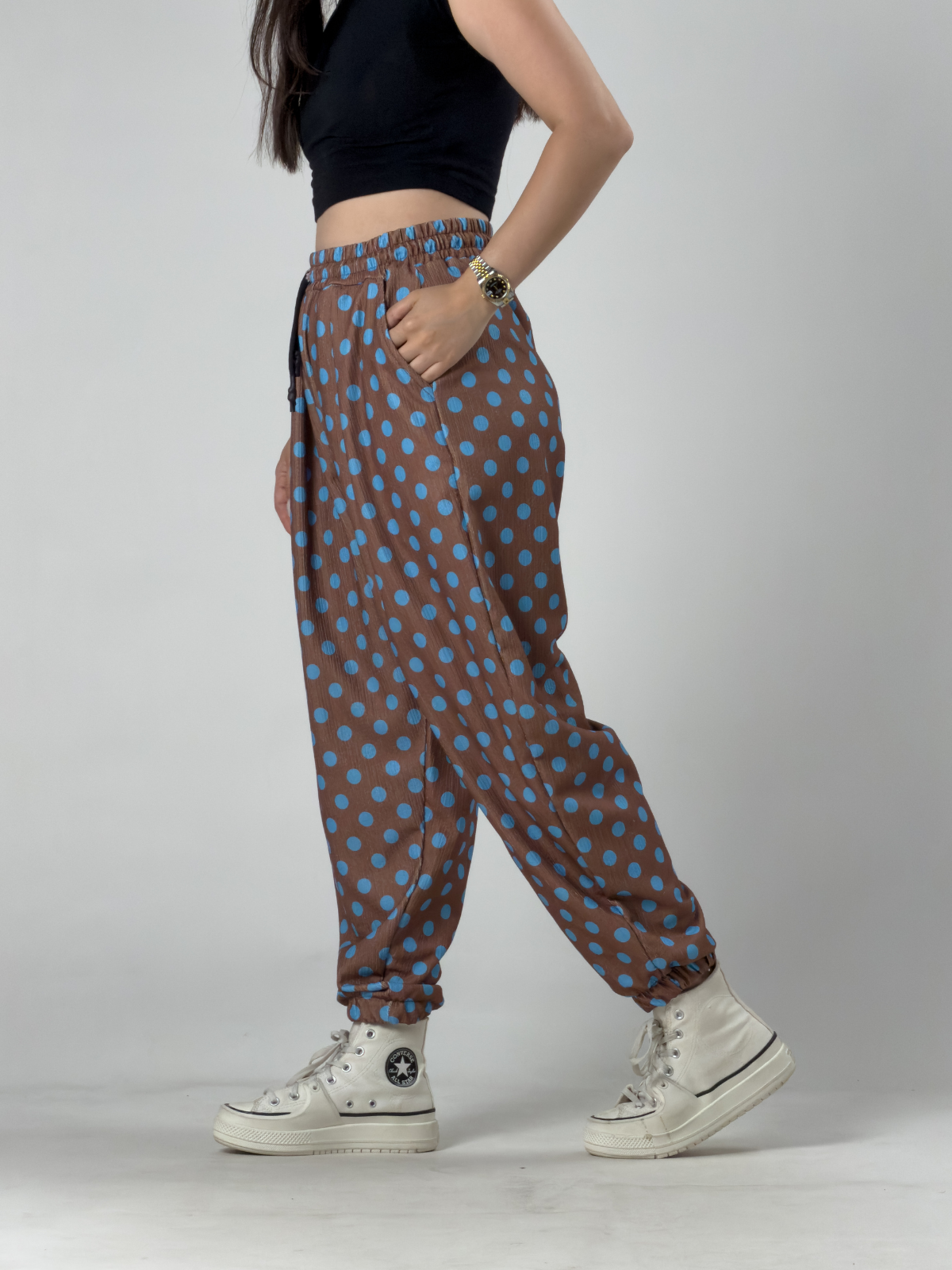 Kahve Puantiyeli Kadın Jogger Pantolon COC3260