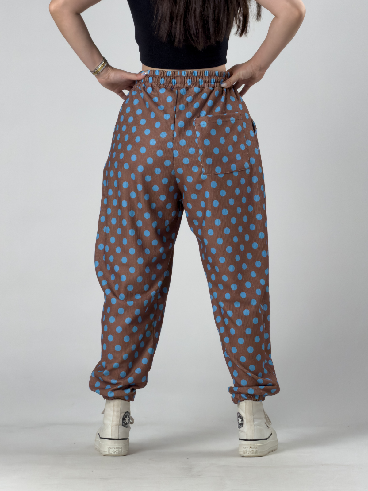 Kahve Puantiyeli Kadın Jogger Pantolon COC3260