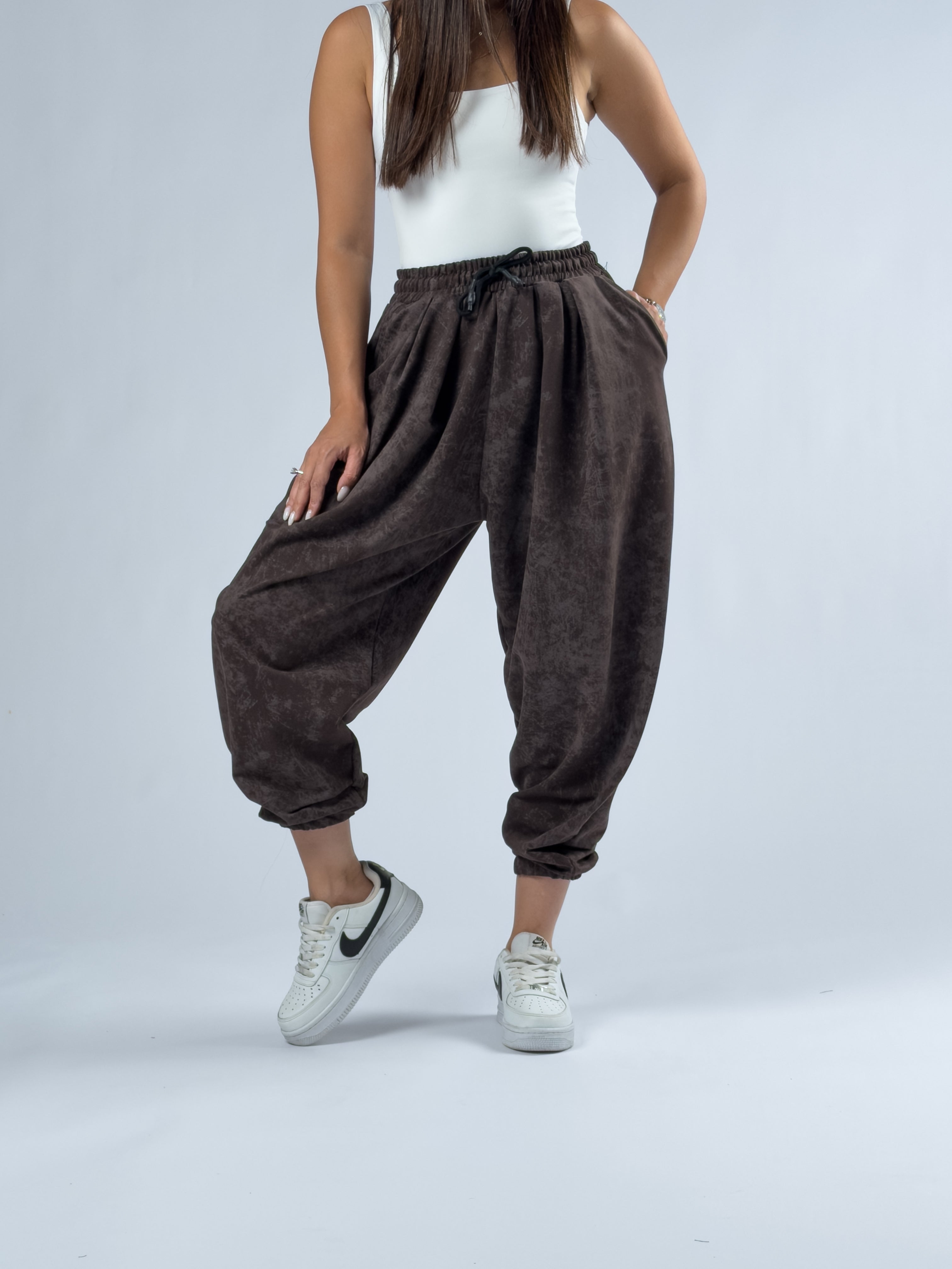 Kahverengi Baskılı Kadın Jogger Pantolon COC3333