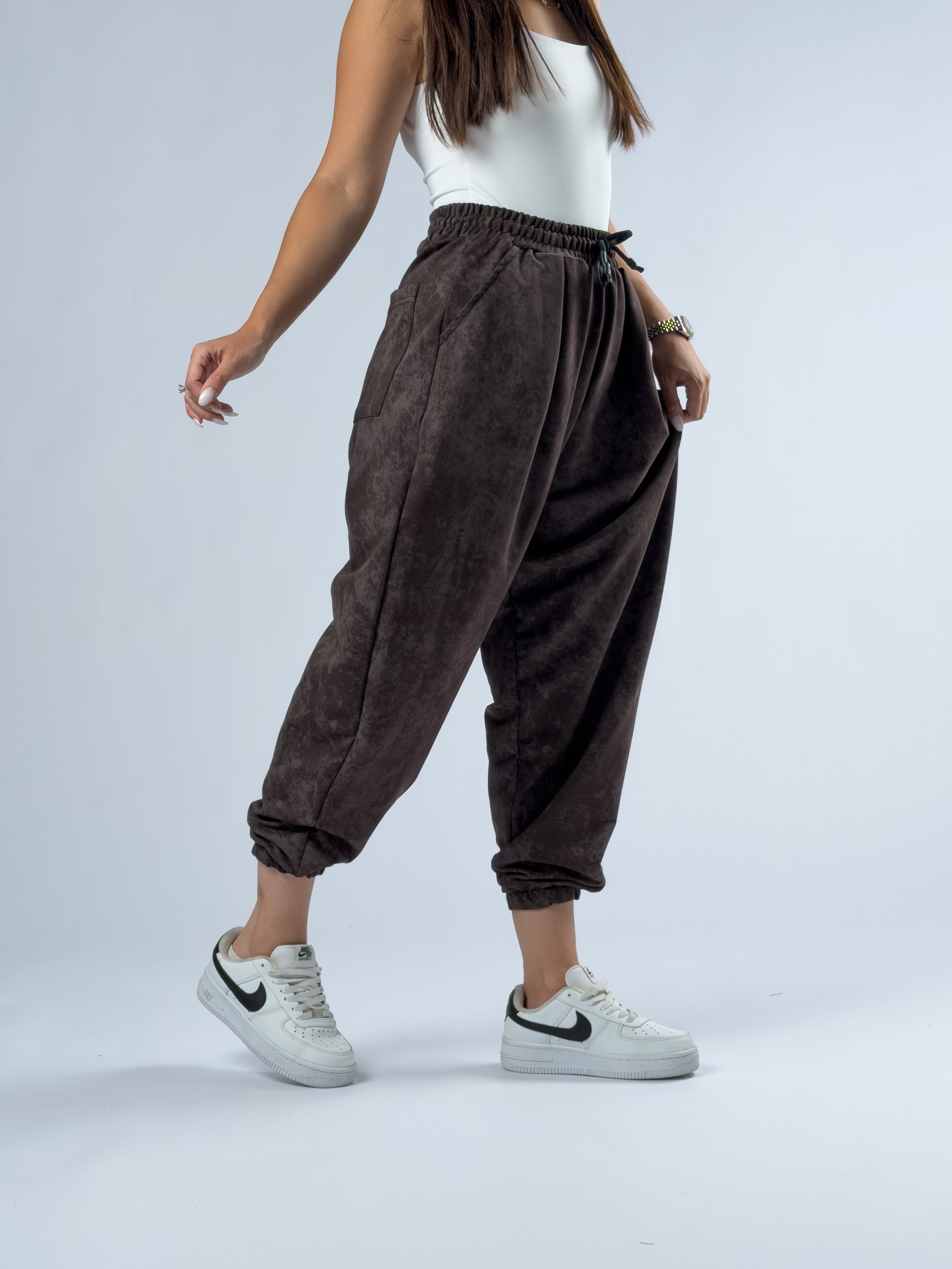 Kahverengi Baskılı Kadın Jogger Pantolon COC3333