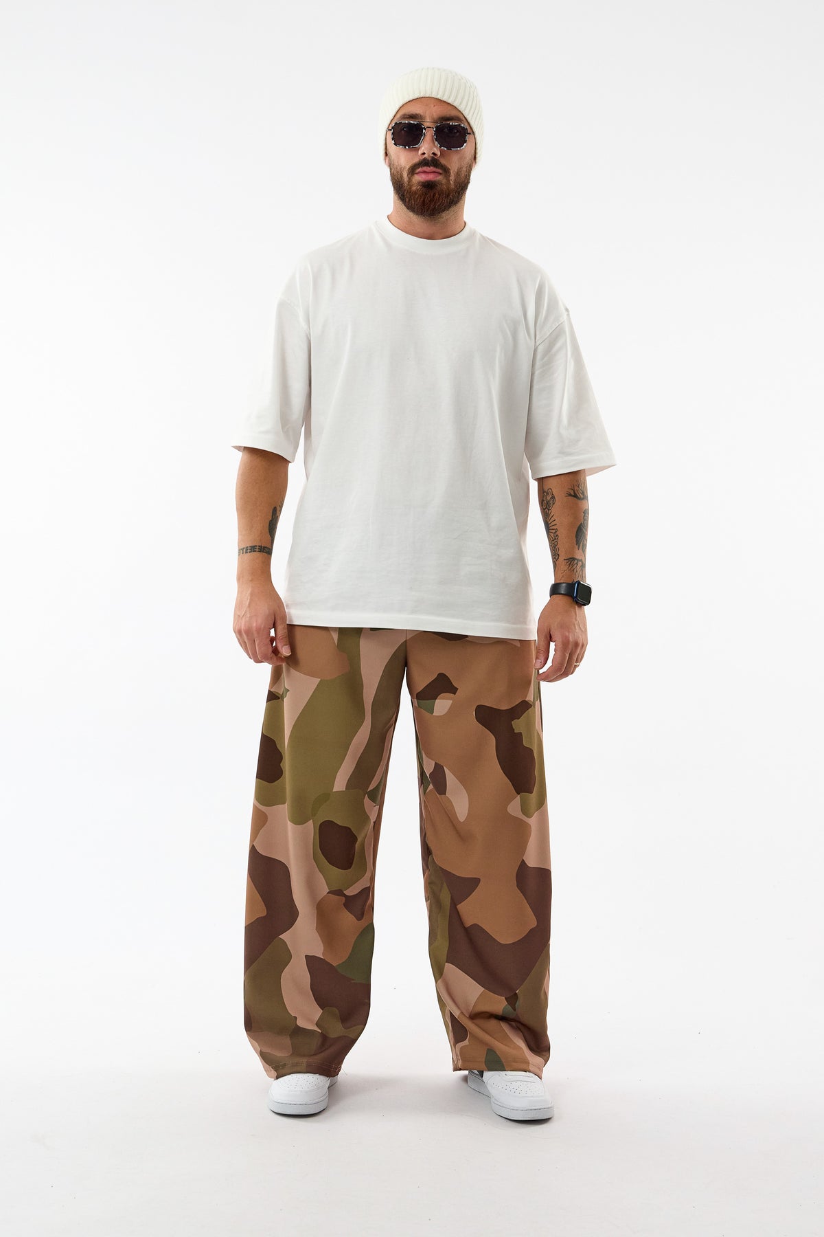 Kamuflaj Desenli Kahve Bel Lastikli Baggy Erkek Pantolon COC3744