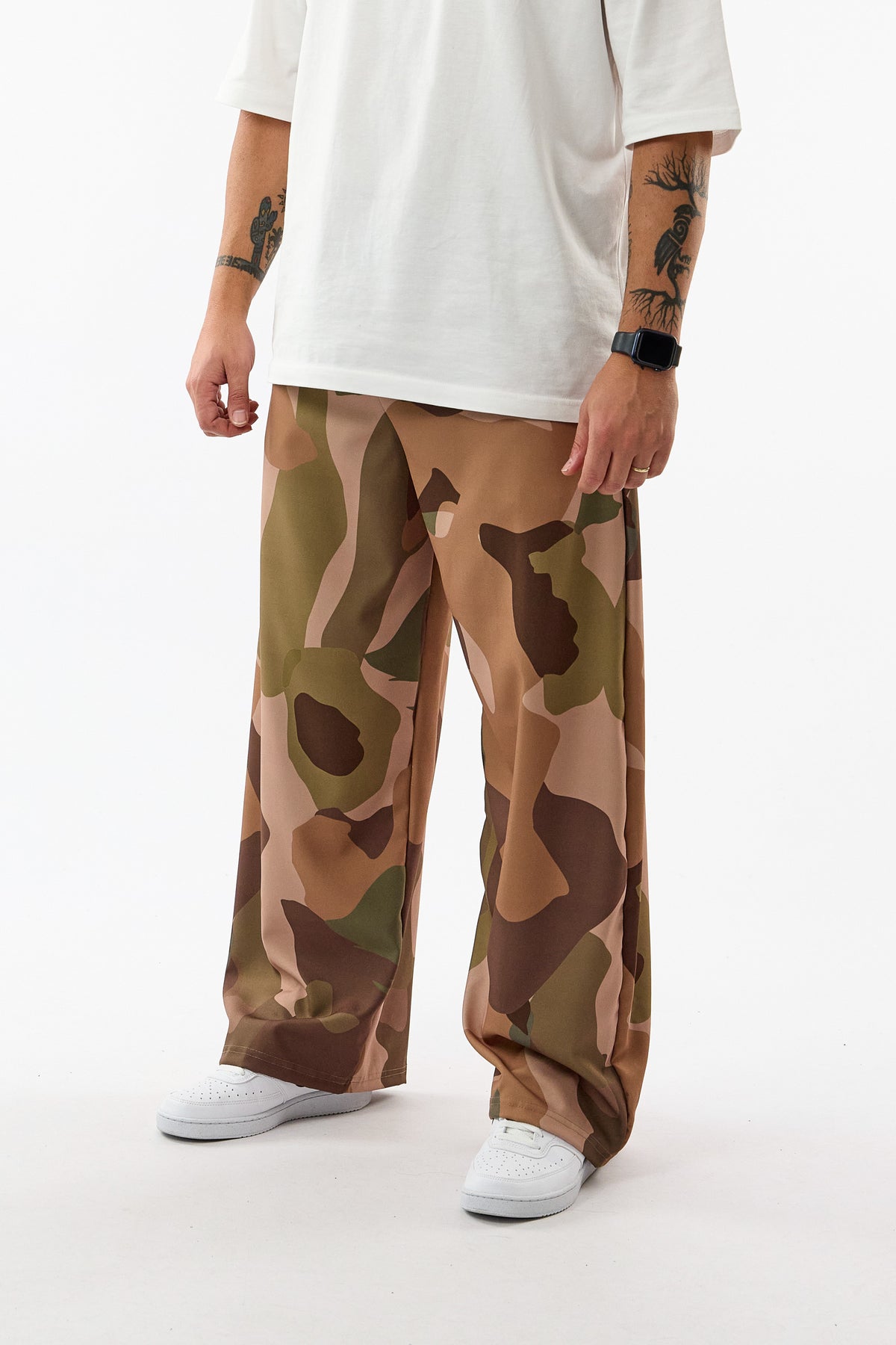 Kamuflaj Desenli Kahve Bel Lastikli Baggy Erkek Pantolon COC3744