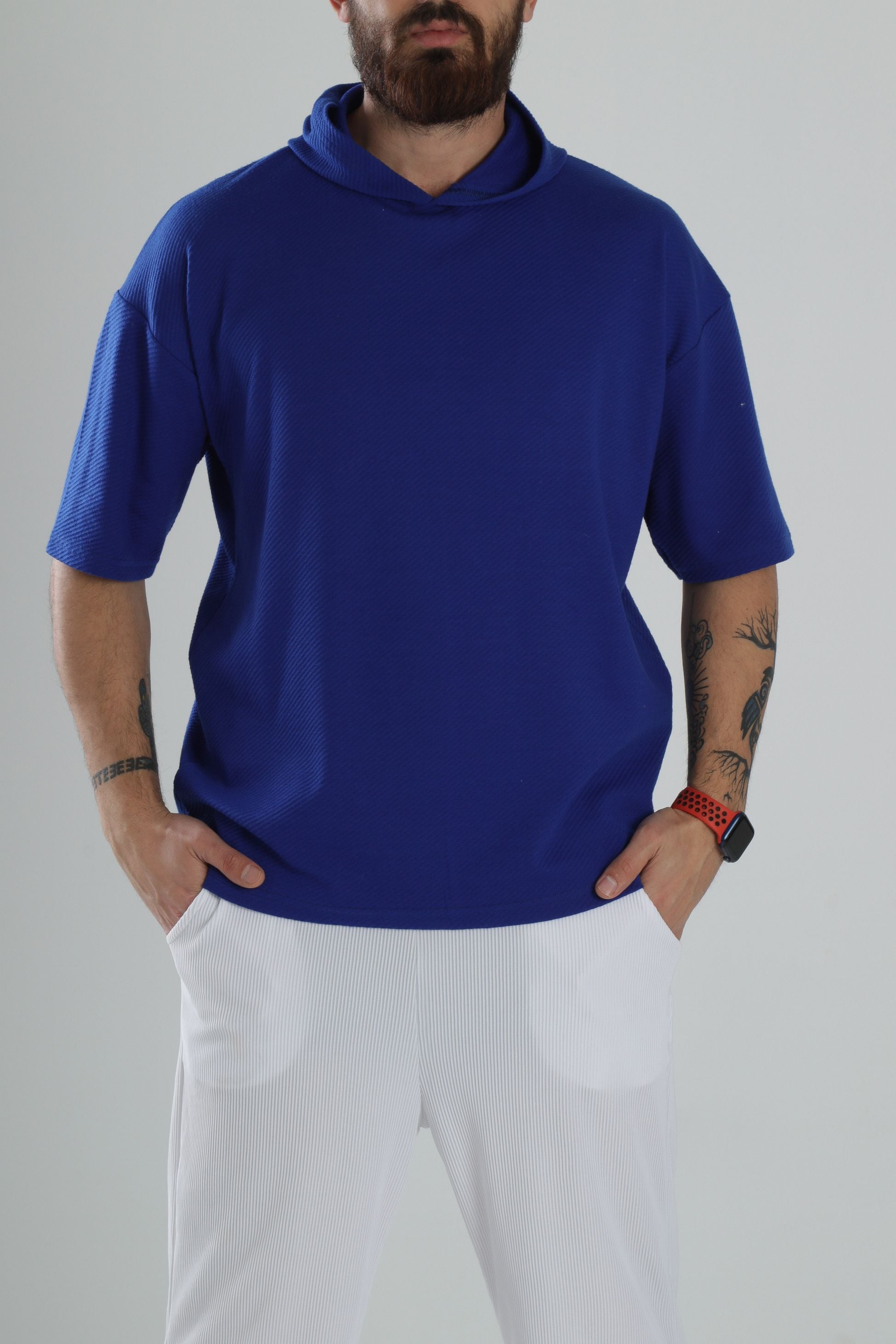 Kapüşonlu Mavi T-Shirt COC2181