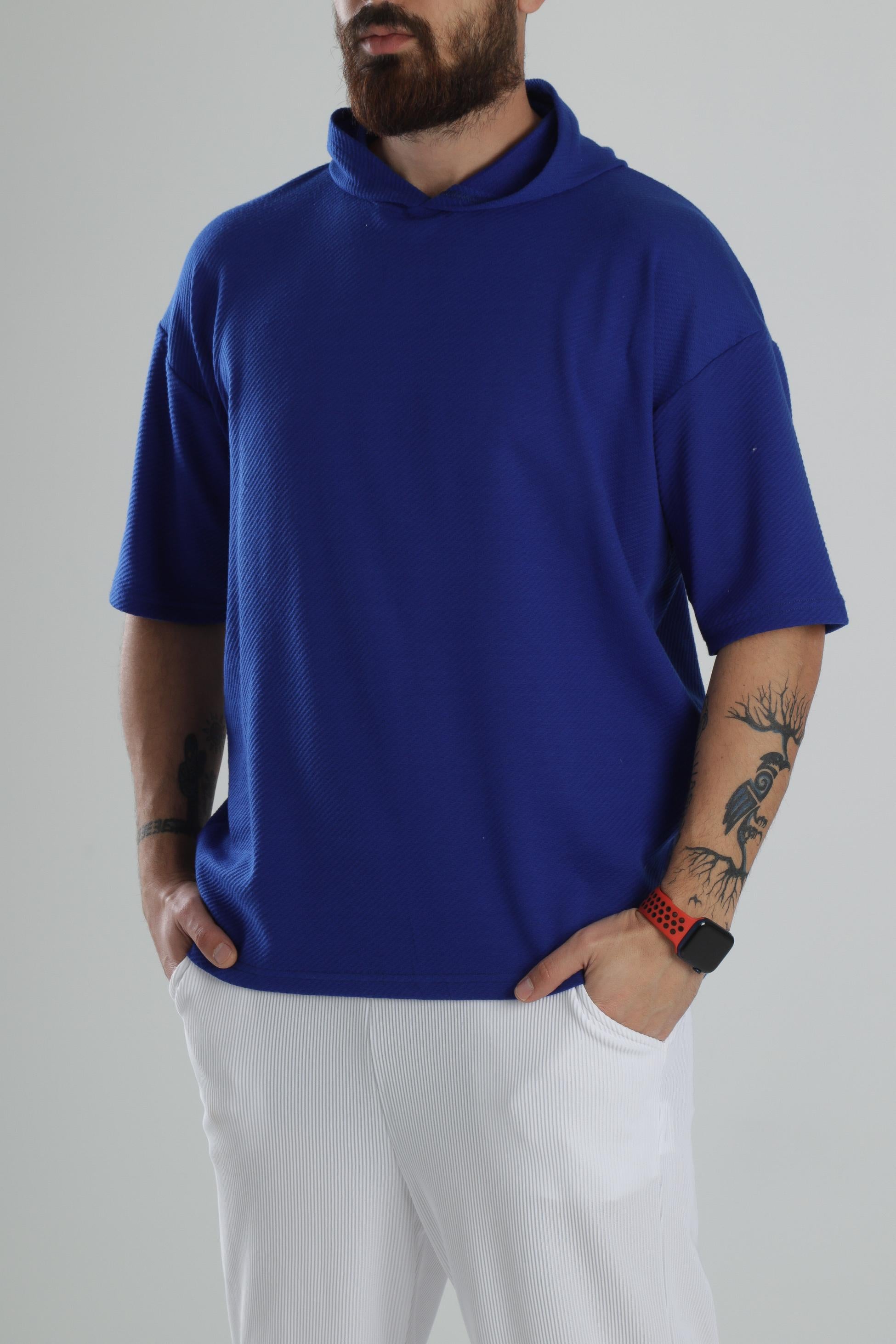 Kapüşonlu Mavi T-Shirt COC2181
