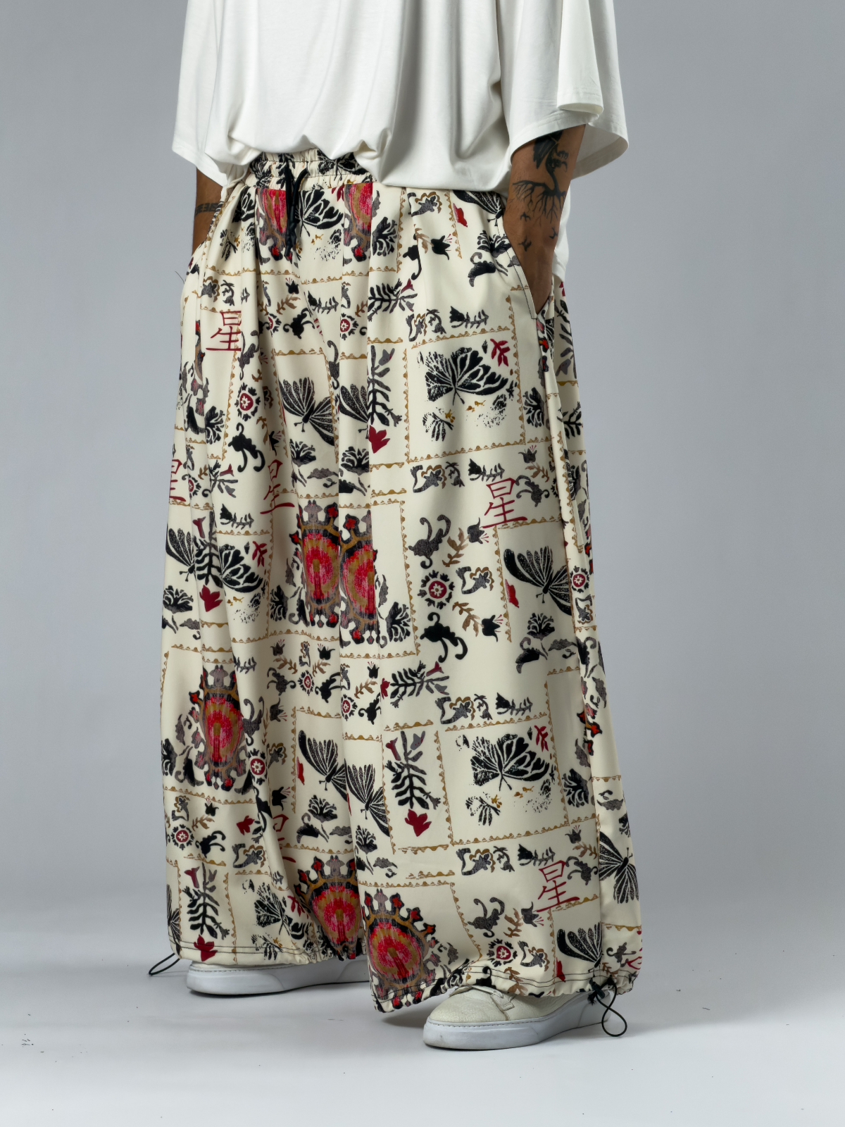 Kelebek Paça Ayarlamalı Süper Oversize Krem Erkek Pantolon COC3377