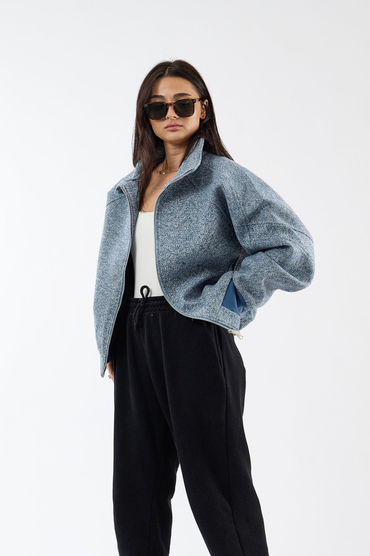 Kırçıllı Mavi Bomber Unisex Ceket COC3710
