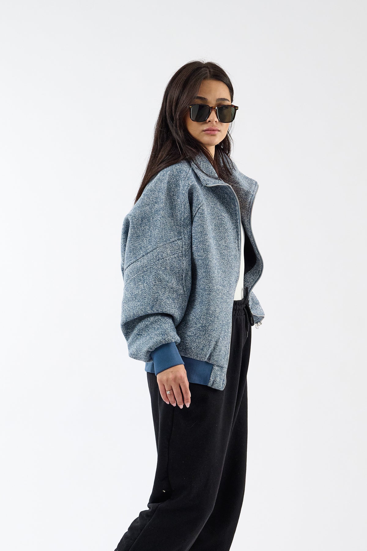 Kırçıllı Mavi Bomber Unisex Ceket COC3710