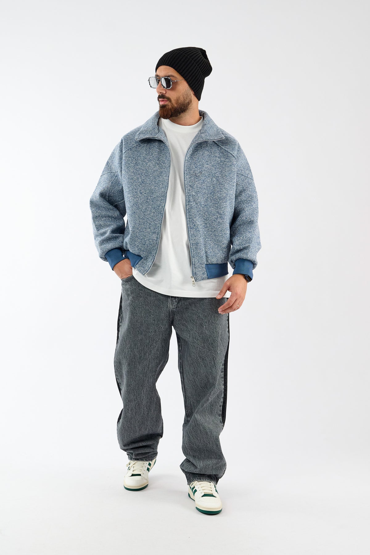 Kırçıllı Mavi Bomber Unisex Ceket COC3710
