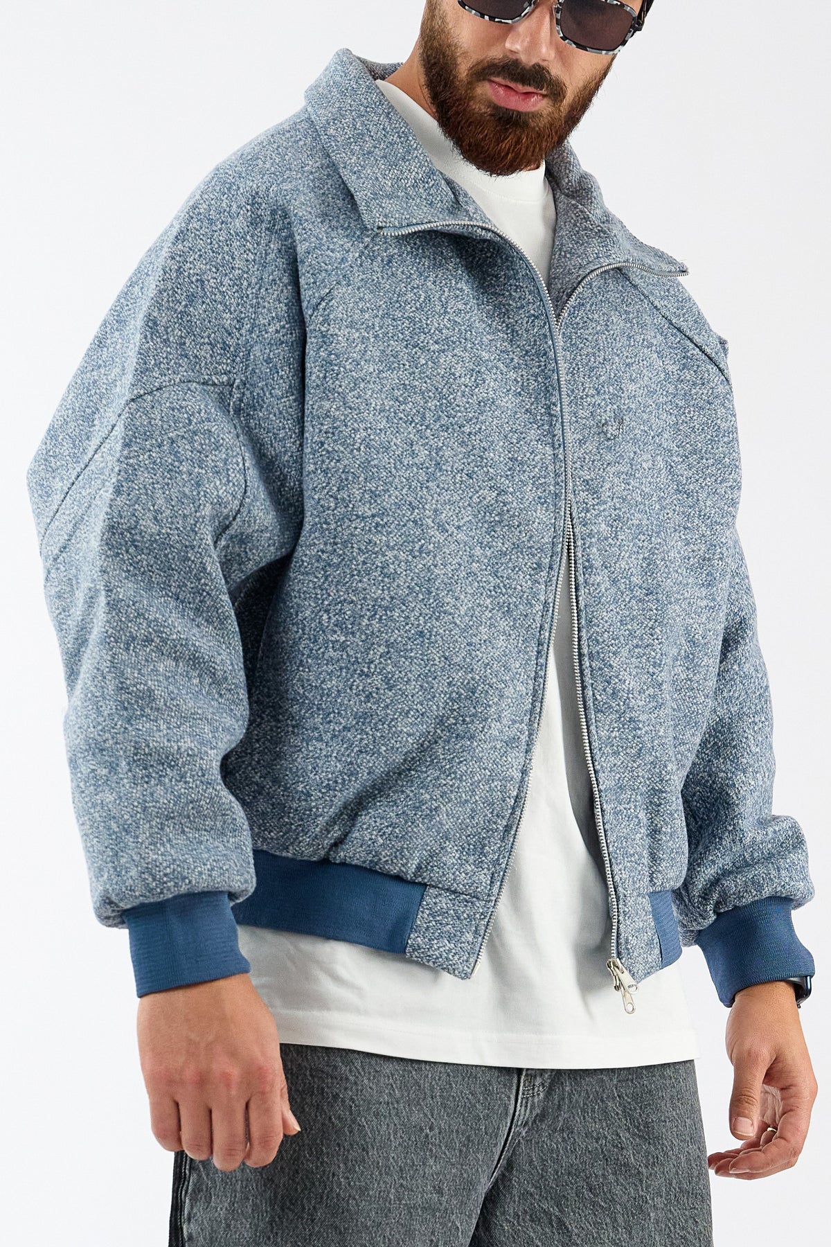 Kırçıllı Mavi Bomber Unisex Ceket COC3710