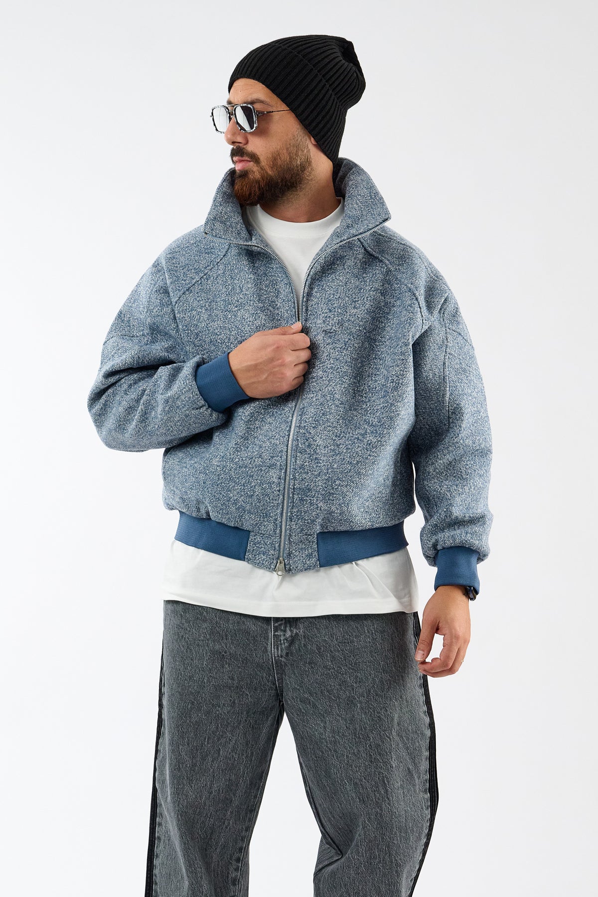 Kırçıllı Mavi Bomber Unisex Ceket COC3710