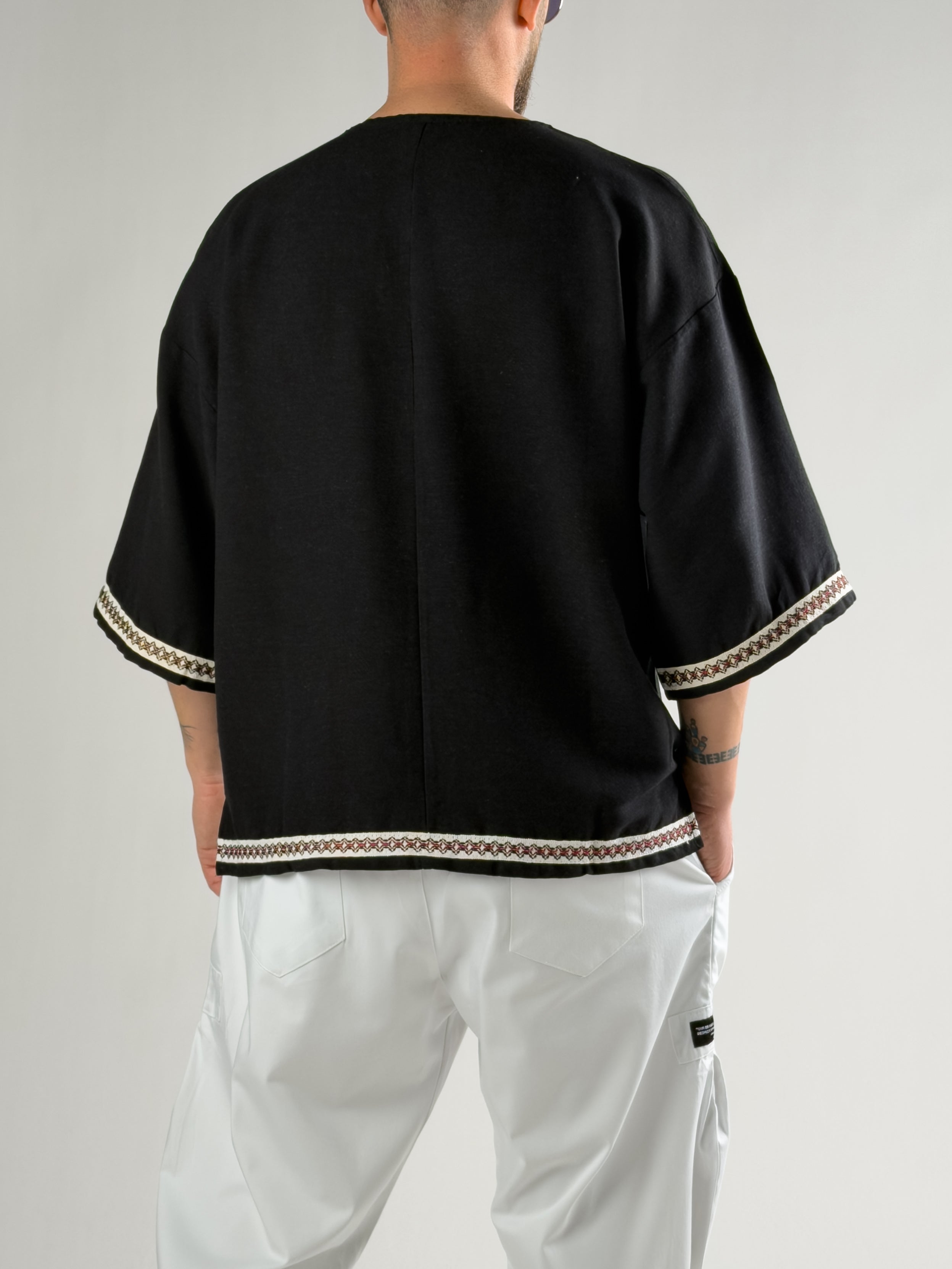 Kol Desenli Fakir Kol Oversize Siyah Erkek T-Shirt COC2812