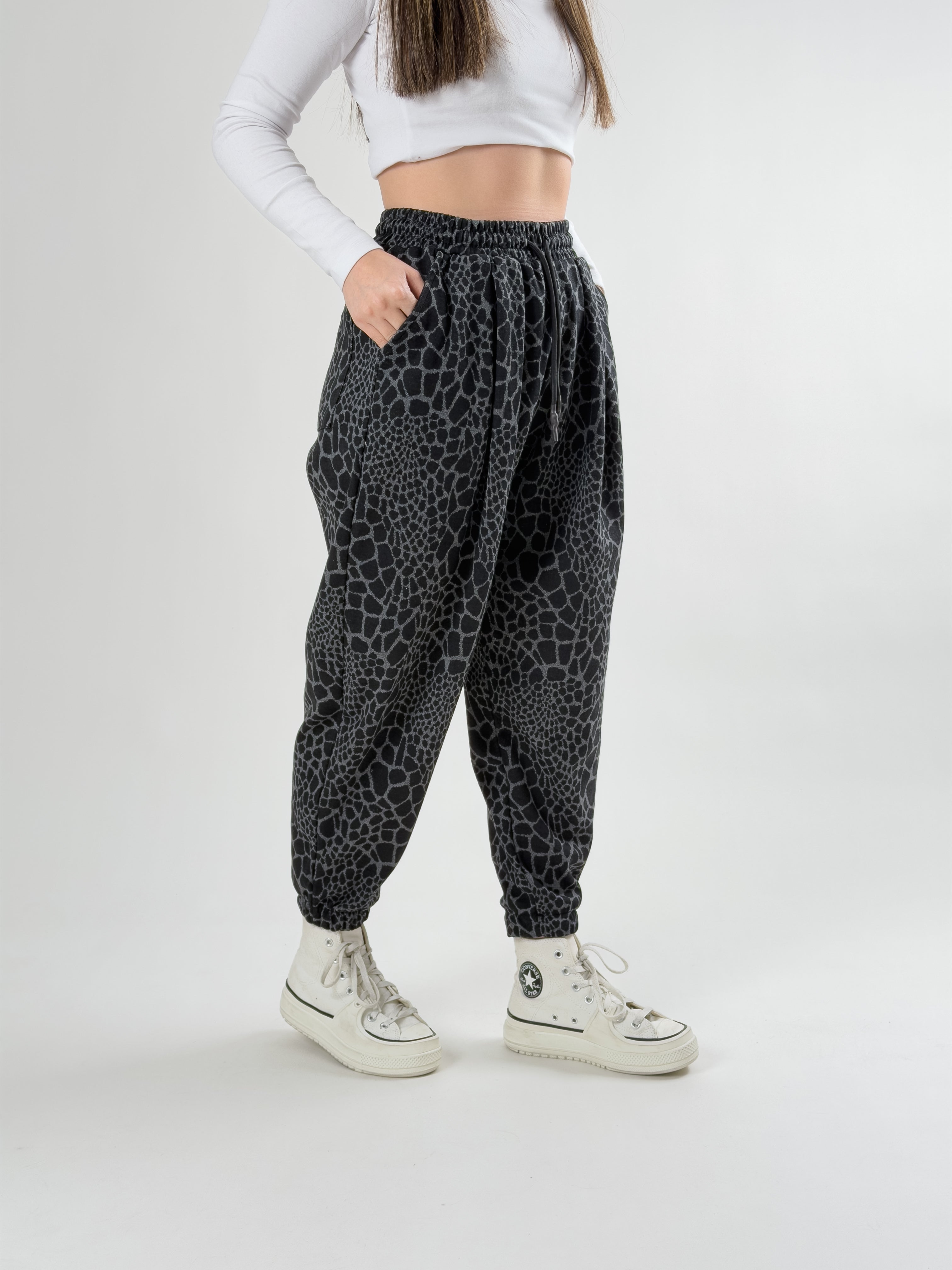 Leopar Desenli Pileli Jogger Pantolon COC2689