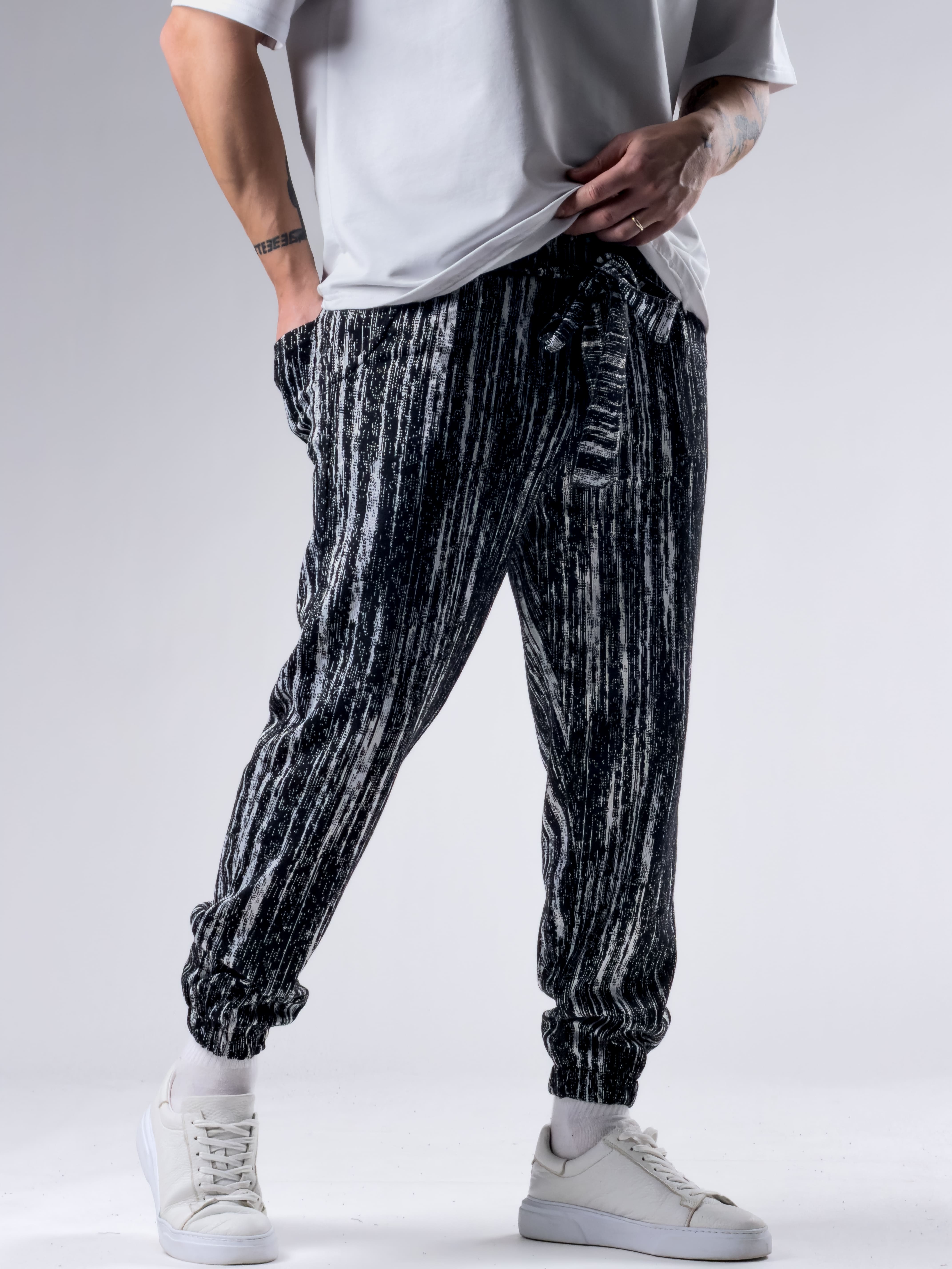 Matrix Desenli Kemerli Siyah Erkek Jogger Pantolon COC2773