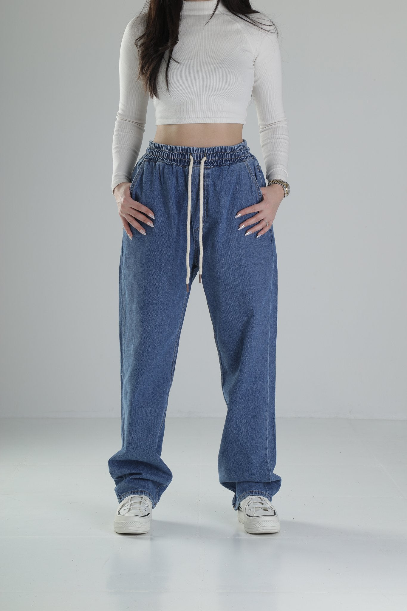 Kadın Koyu Mavi Baggy Kot Pantolon COC2038