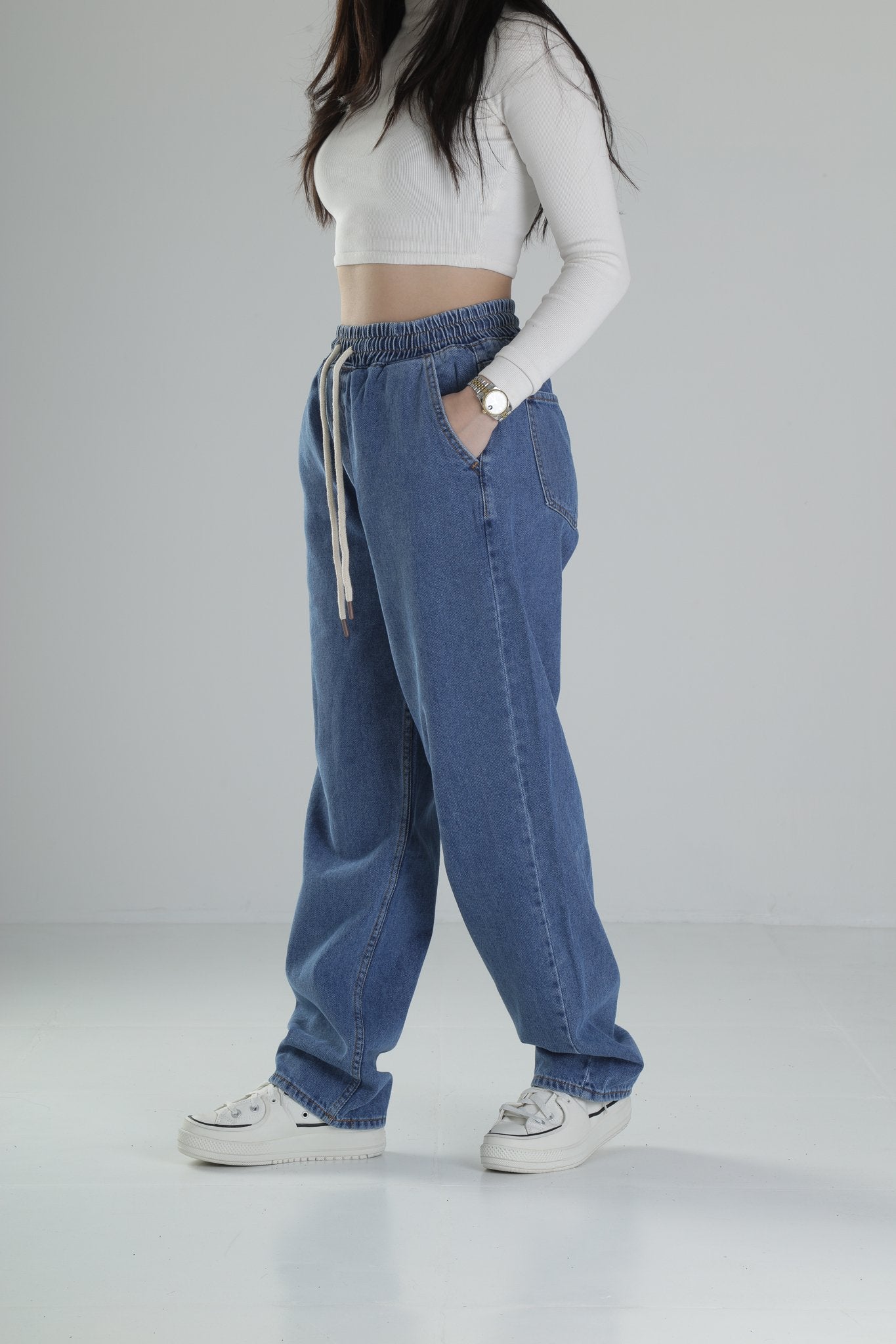 Kadın Koyu Mavi Baggy Kot Pantolon COC2038