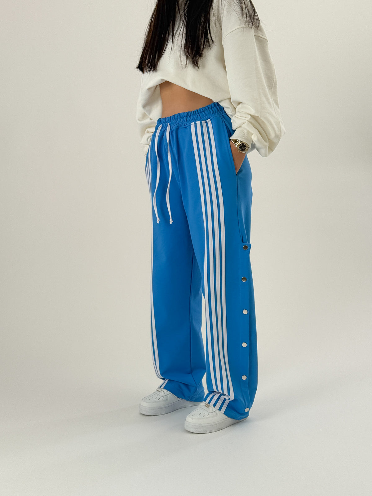 Kadın Şeritli Mavi Baggy Pantolon COC1049