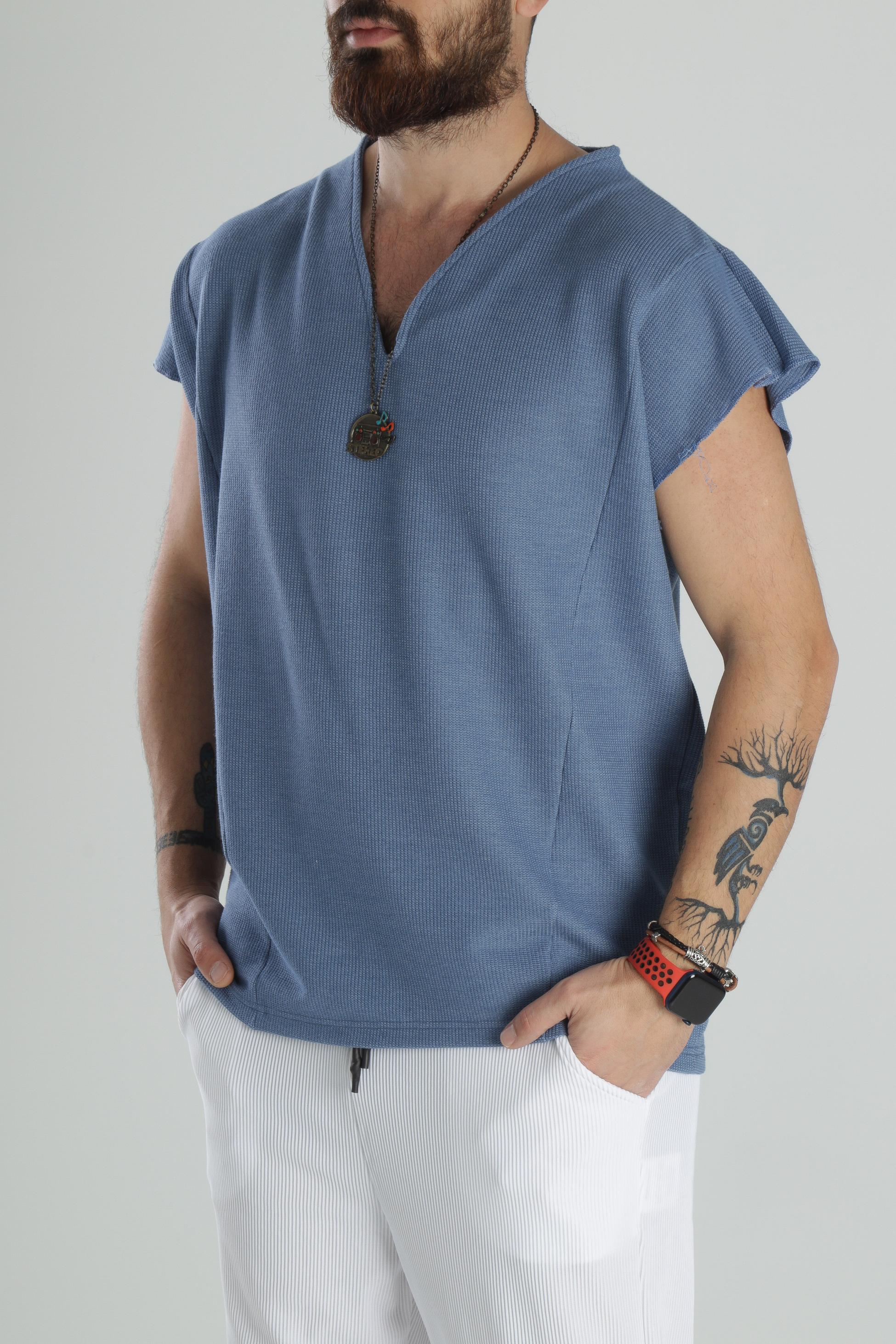 Mavi Pamuk Sıfır Kol T-Shirt COC1543