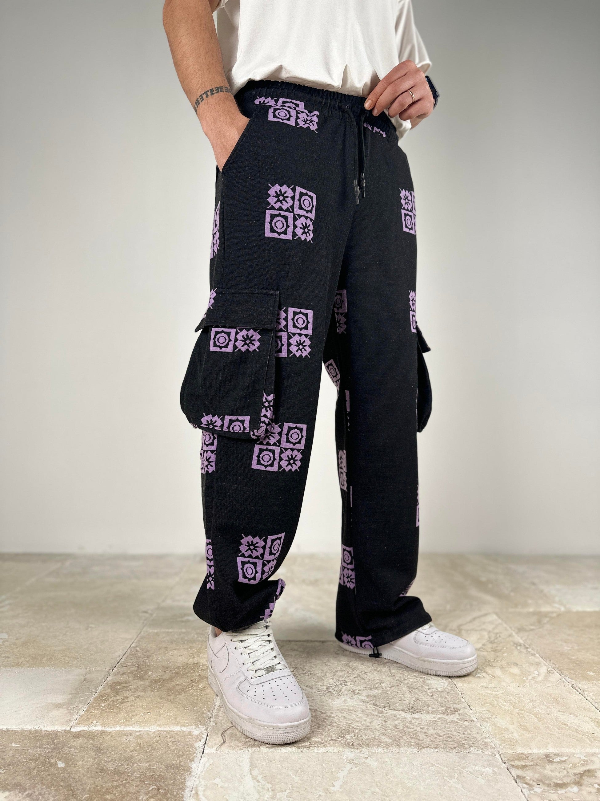 Erkek Mor Etnik Desenli Baggy Jogger COC2048