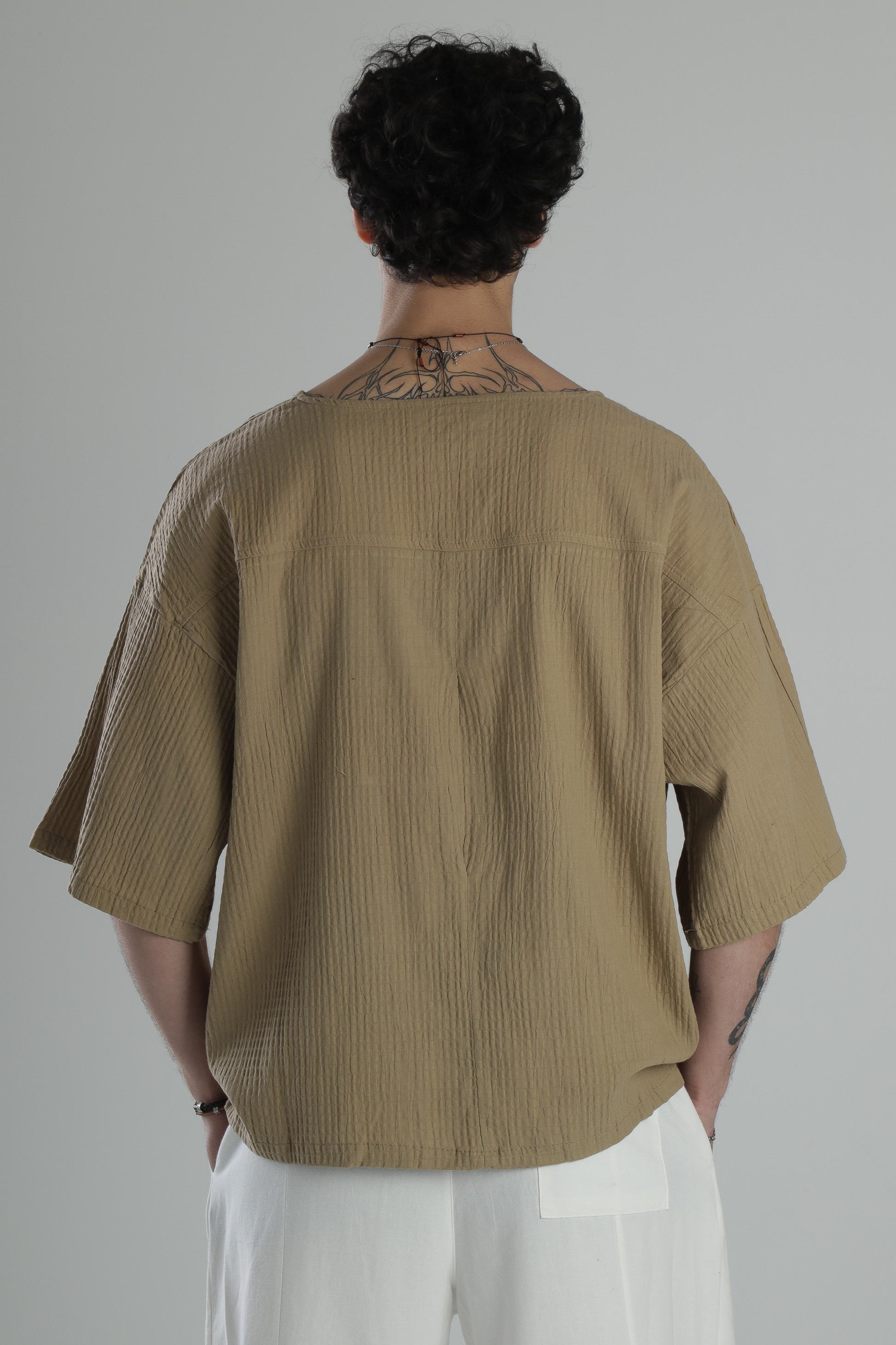 Müslin Kumaş Fakir Kol Kahve T-Shirt COC2051
