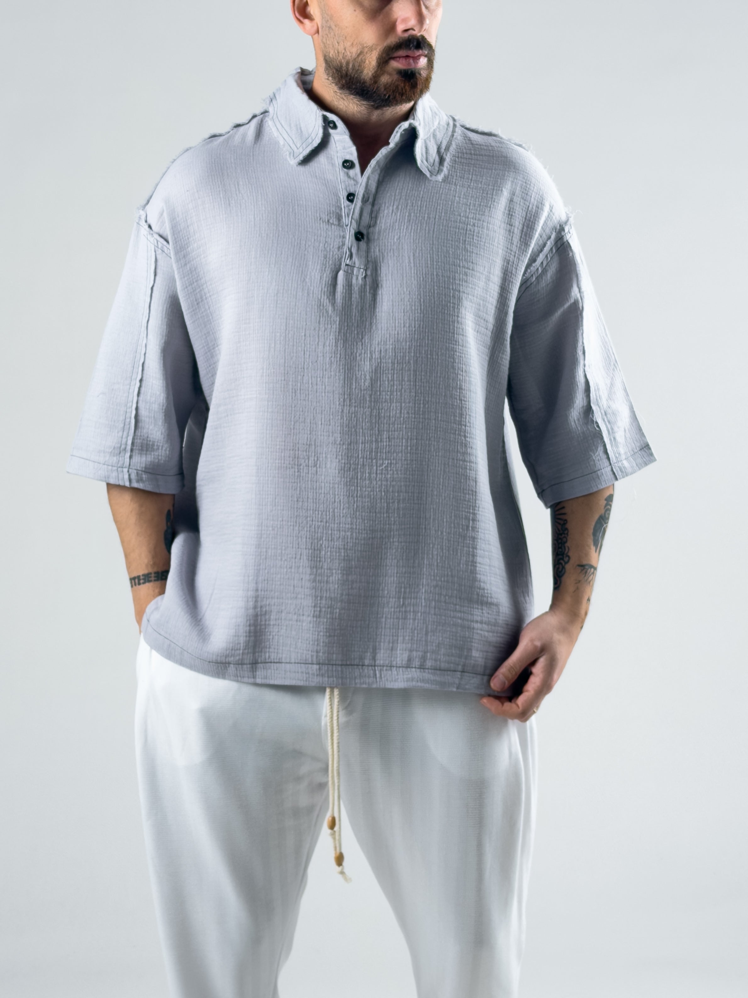 Müslin Kumaş Açık Gri Erkek T-shirt COC3016