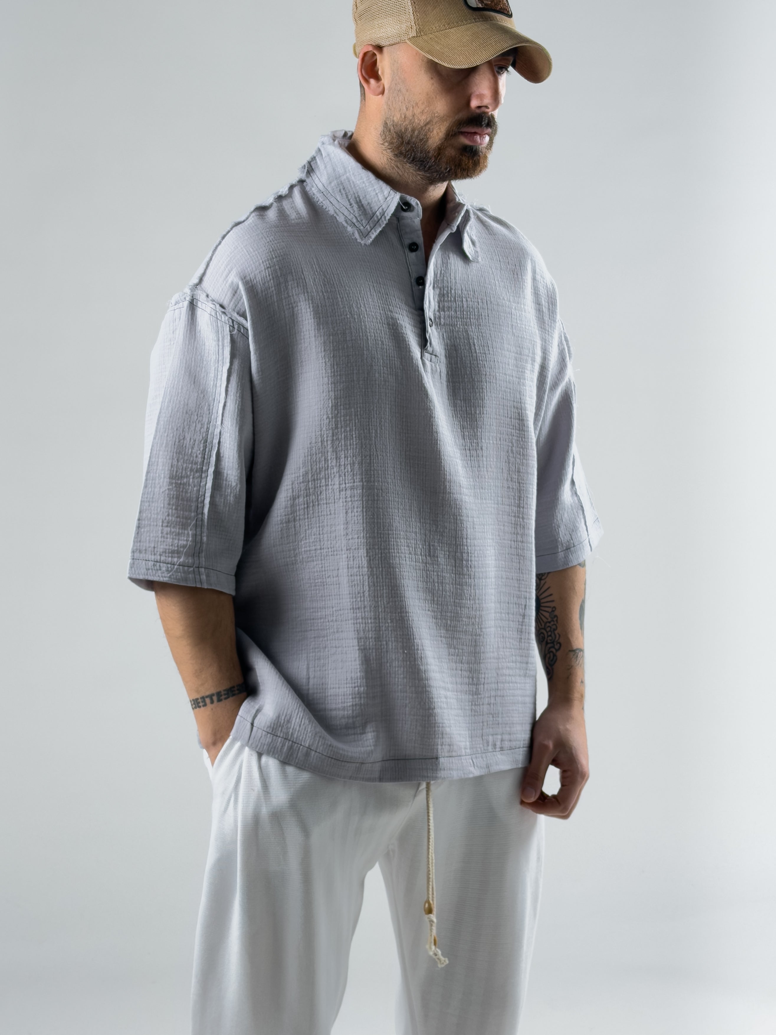 Müslin Kumaş Açık Gri Erkek T-shirt COC3016