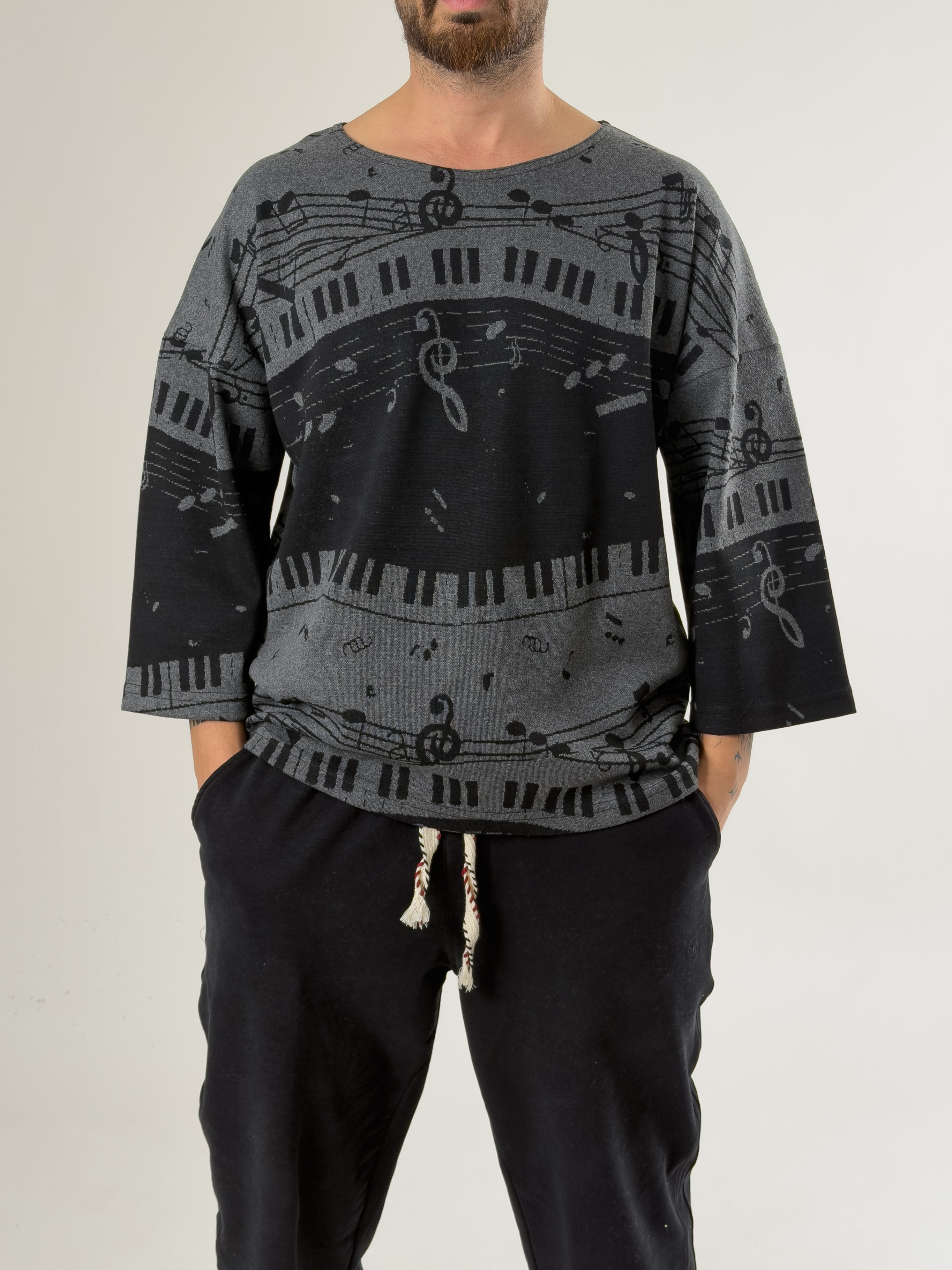 Müzik Detaylı Fakir Kol T-Shirt COC2703