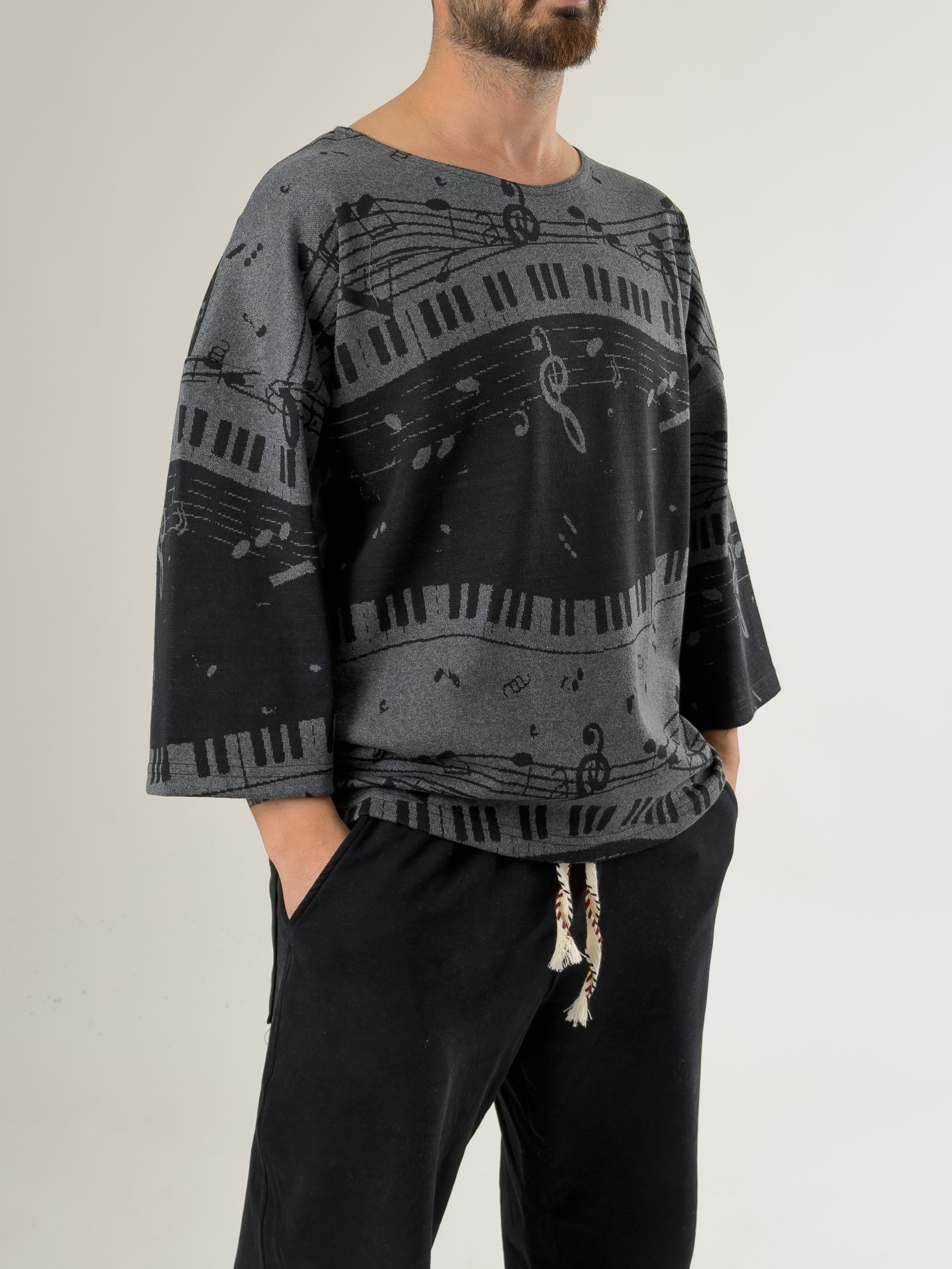 Müzik Detaylı Fakir Kol T-Shirt COC2703