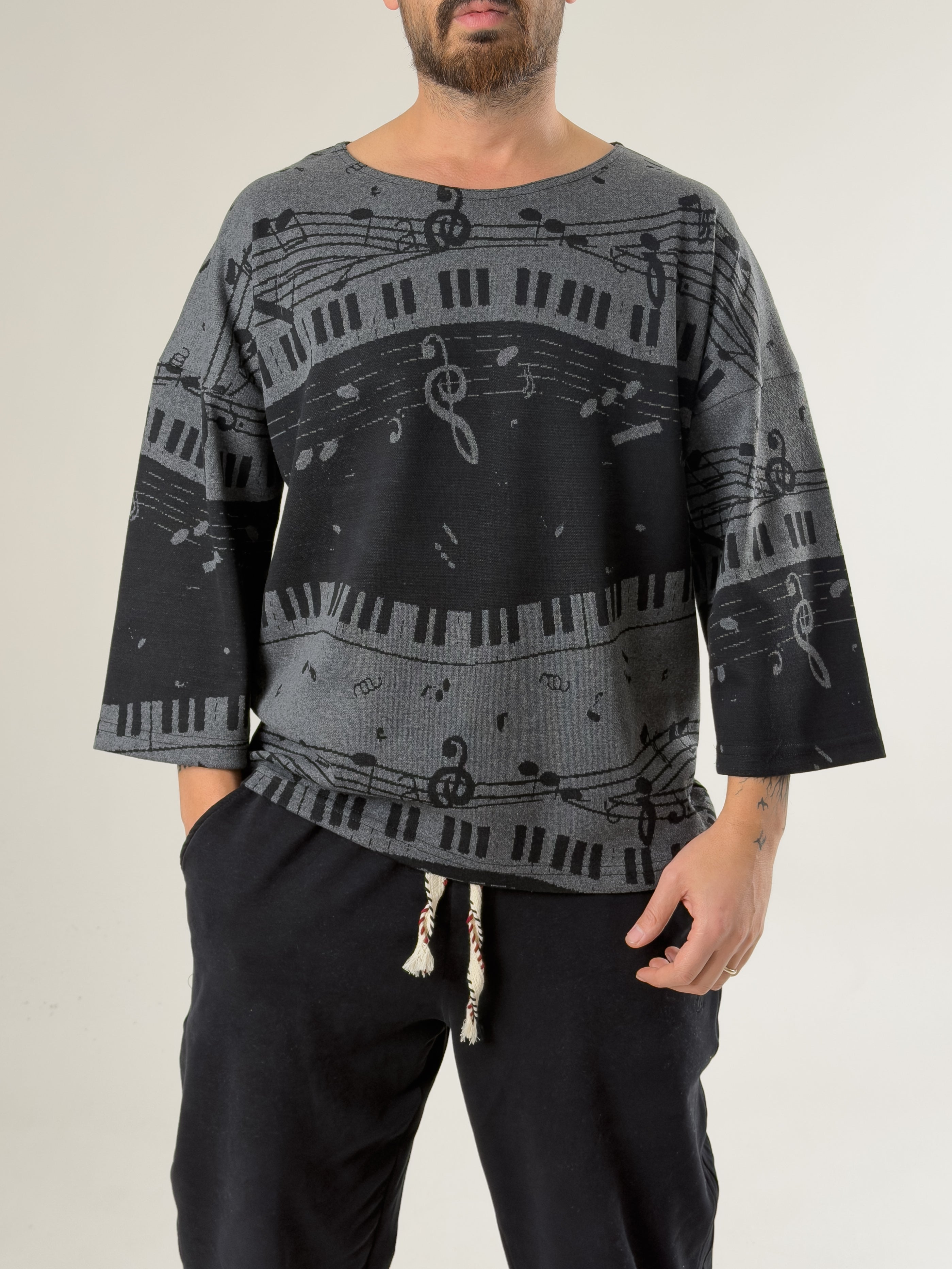 Müzik Detaylı Fakir Kol T-Shirt COC2703