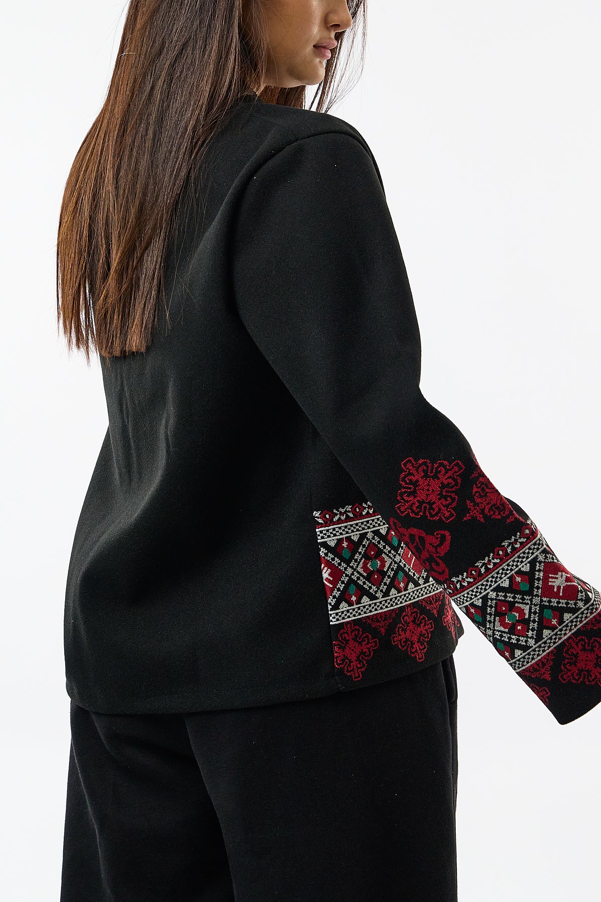 Nakış Detaylı Bohem Siyah Kimono Kadın Ceket COC3630