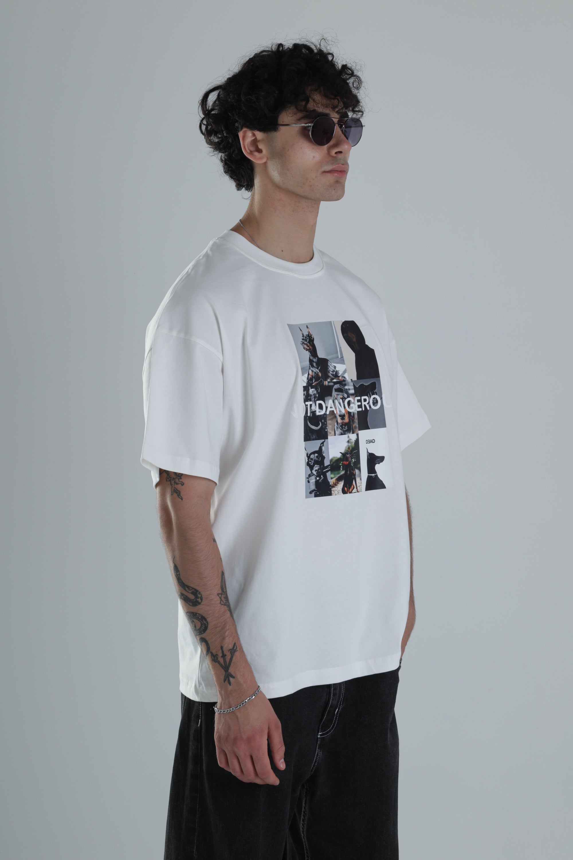 Not Dangerous Beyaz Oversize Tasarım T-Shirt COC1395