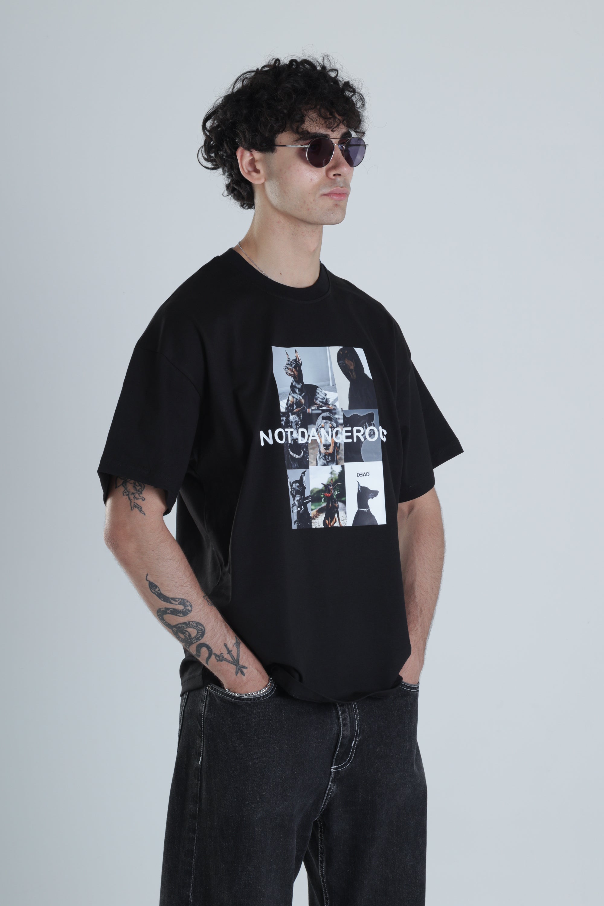 Not Dangerous Siyah Oversize Tasarım T-Shirt COC1396