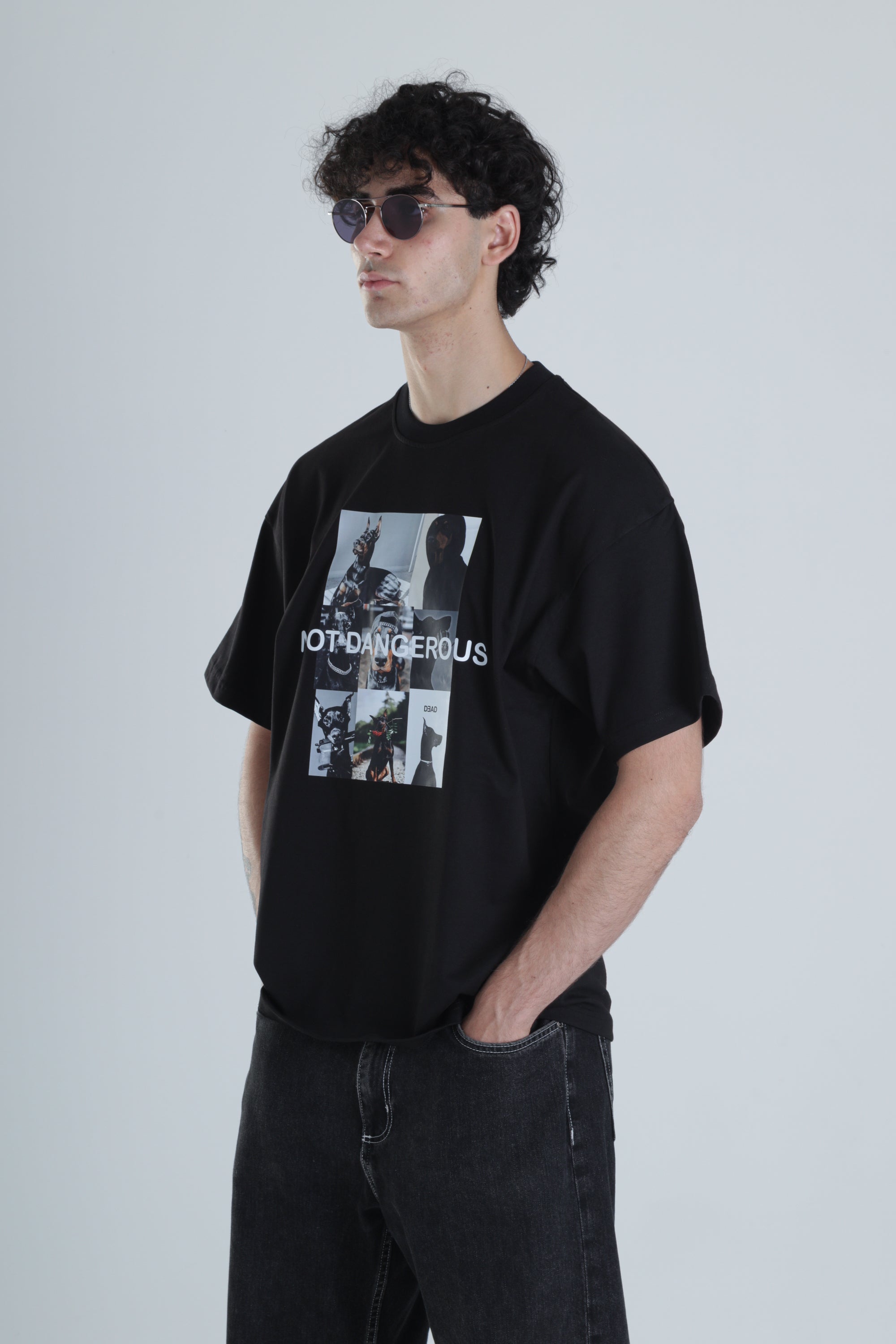 Not Dangerous Siyah Oversize Tasarım T-Shirt COC1396