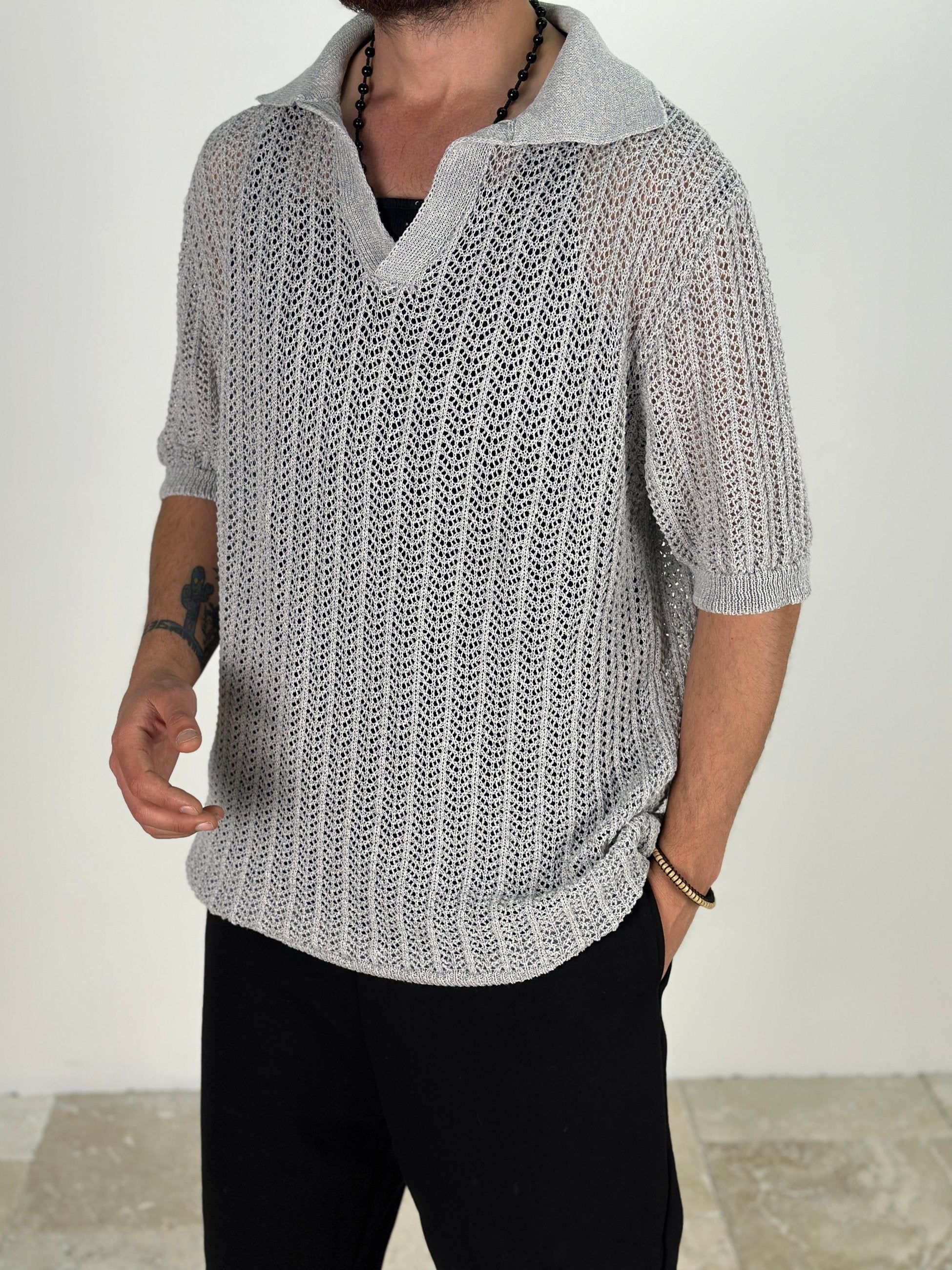 Örme Triko Polo Gri T-Shirt COC1877