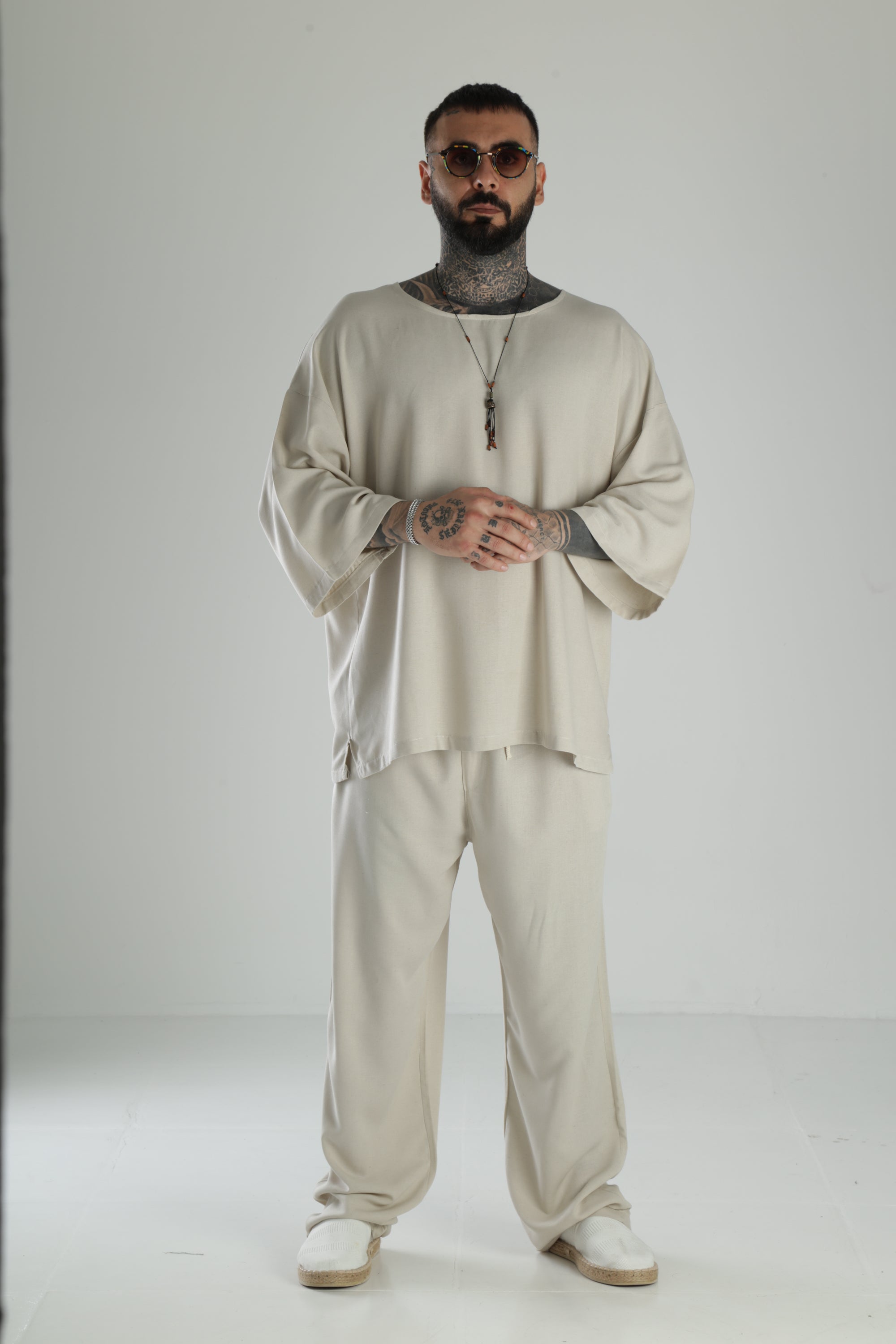 Oversize Bej Keten Takım COC1470