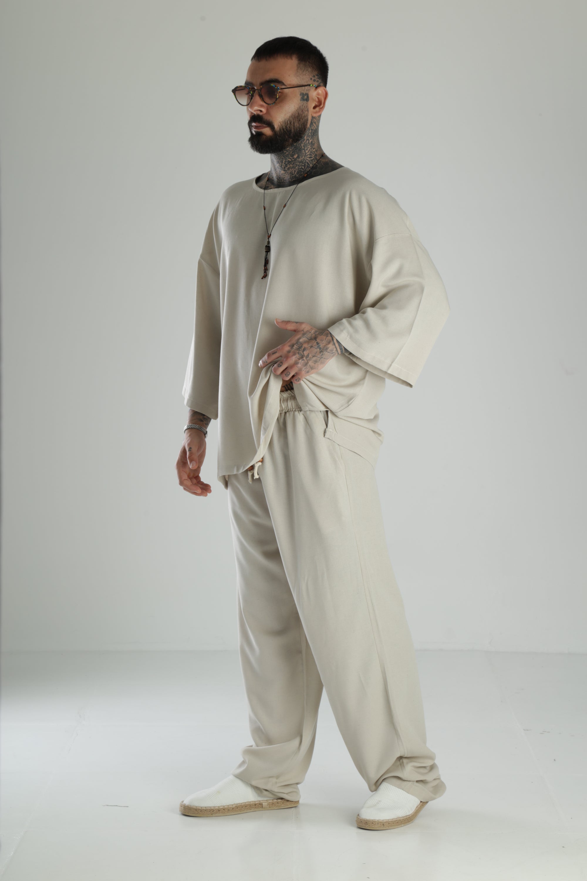 Oversize Bej Keten Takım COC3210