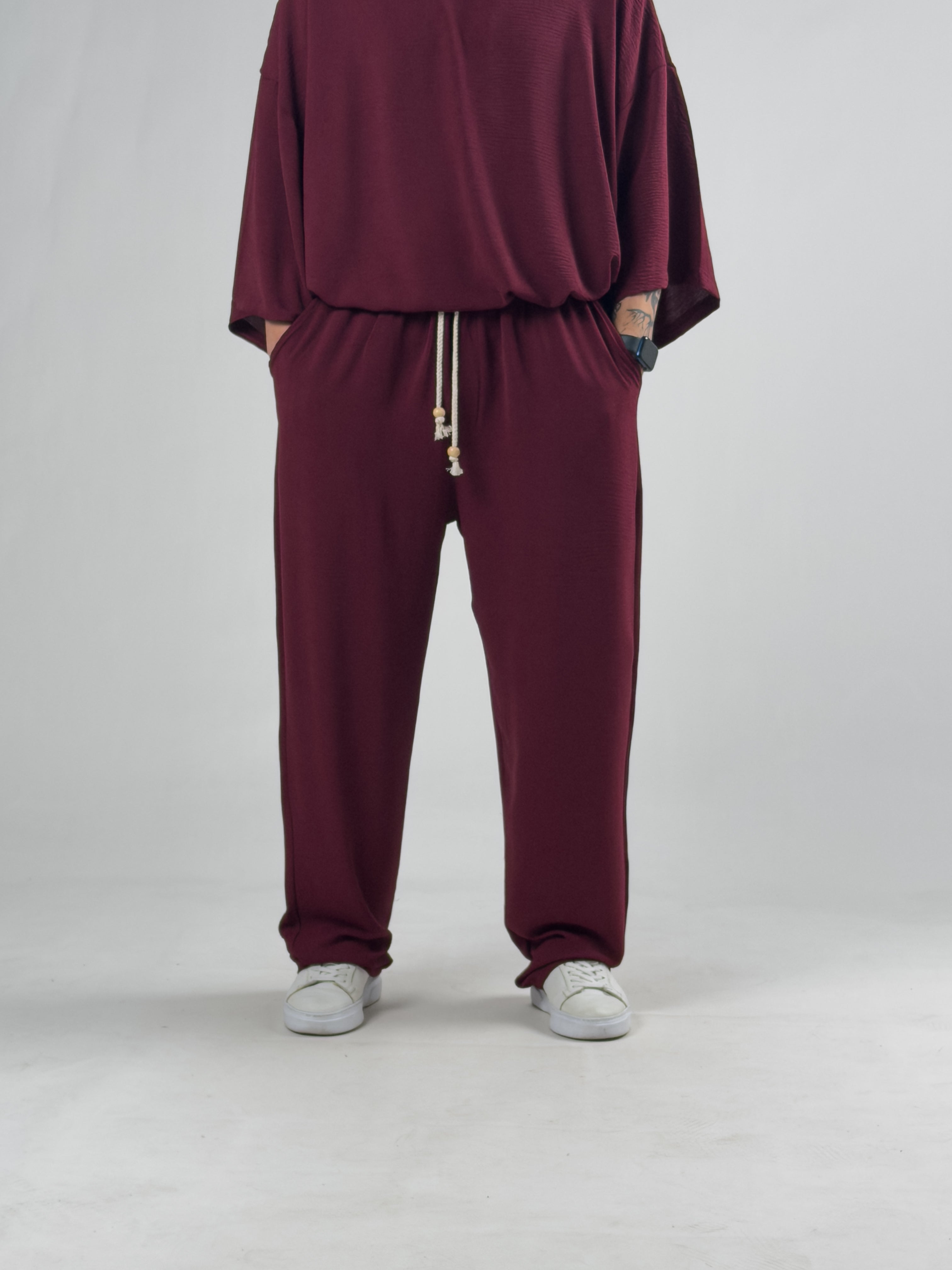 Oversize Bordo Keten Takım COC3208