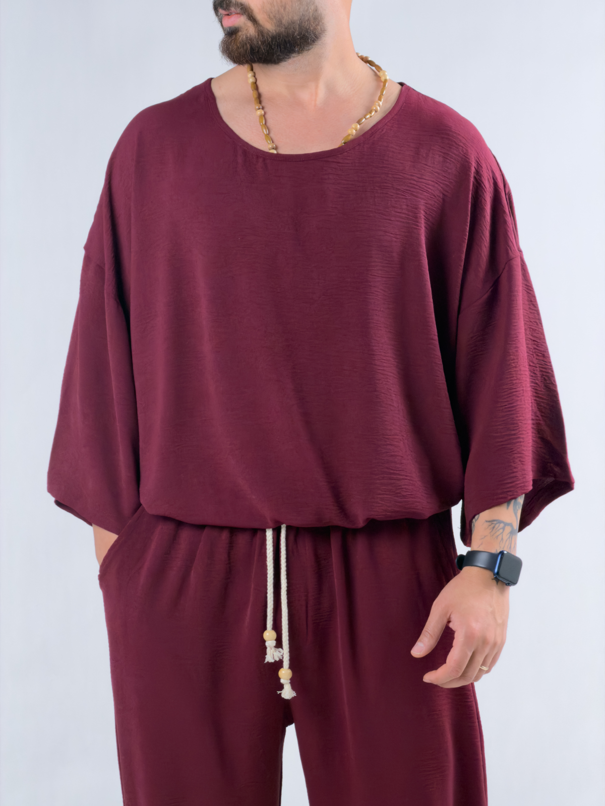 Oversize Bordo Keten Takım COC3208