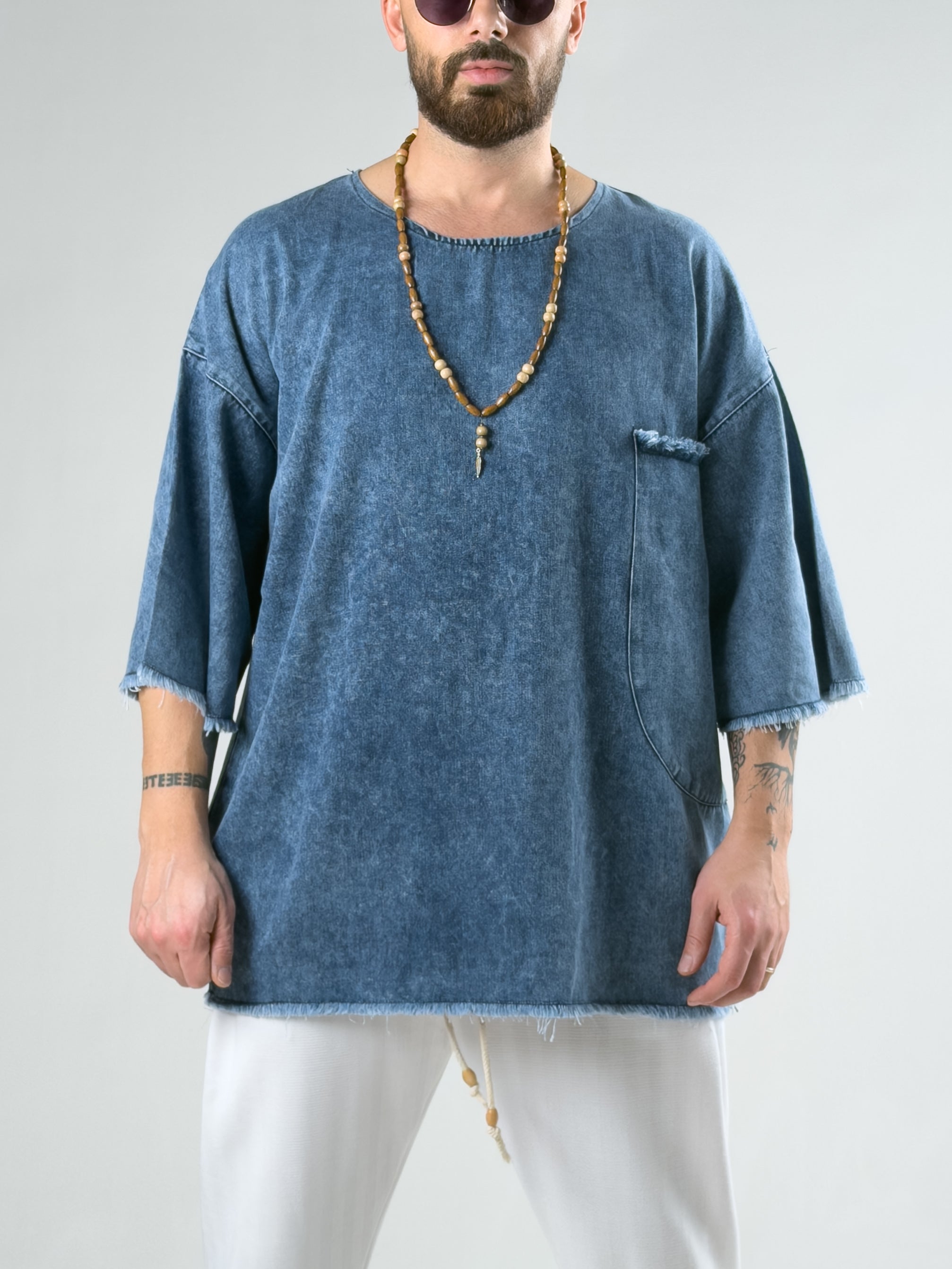 Oversize Denim Erkek Fakir Kol T-Shirt COC3083
